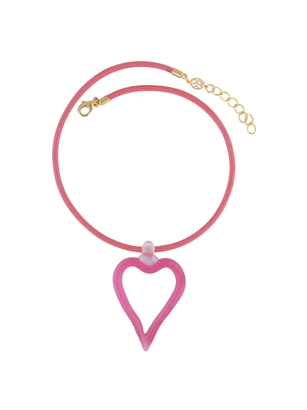 Pink XL Heart of Glass leather cord necklace