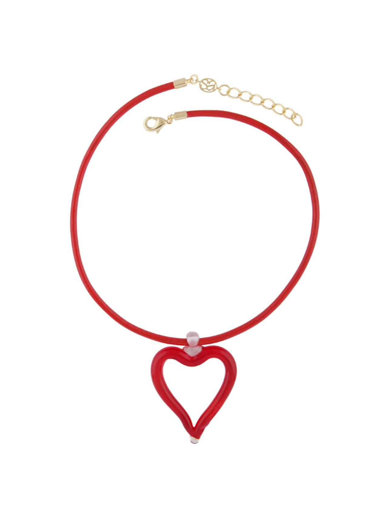 Red XL Heart of Glass leather cord necklace