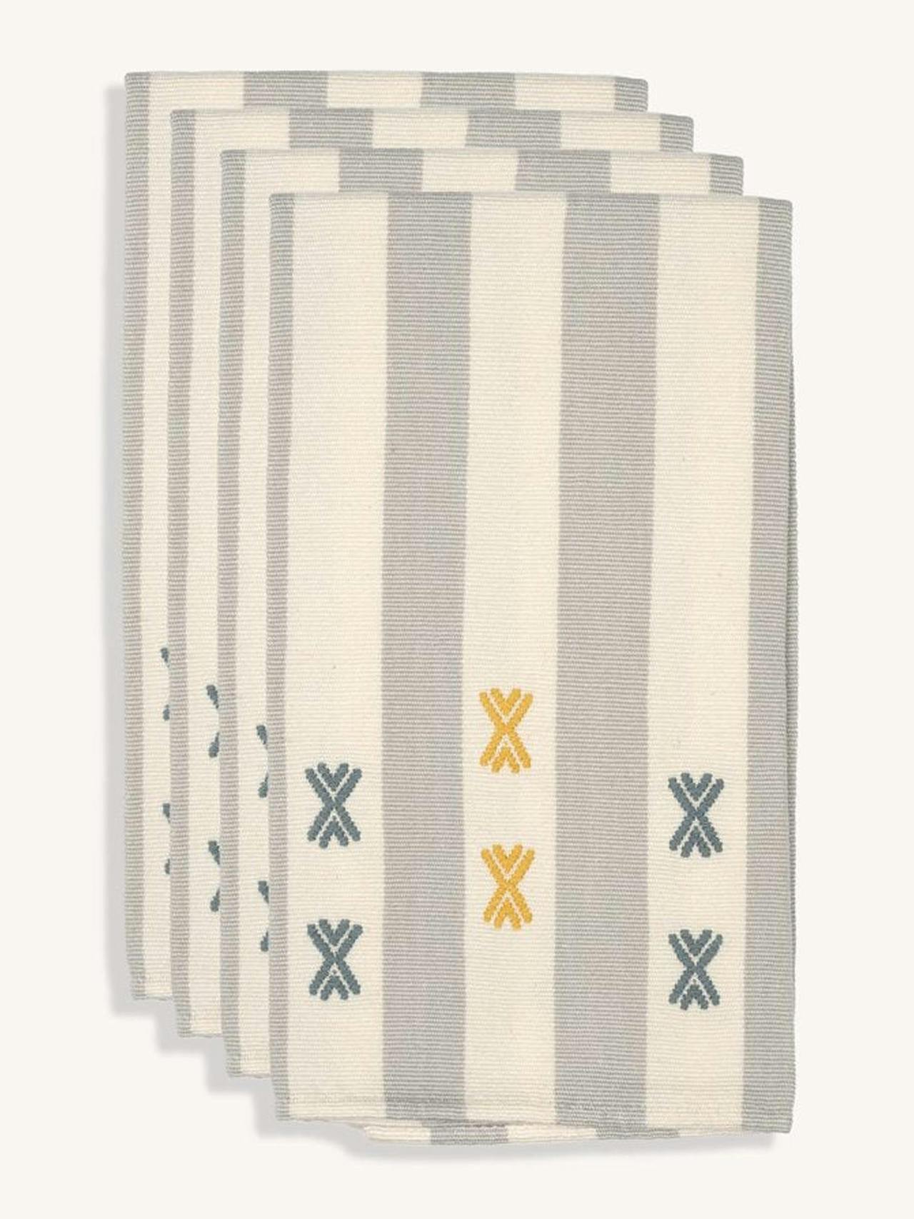 White and grey Alma handwoven stripe napkins, set of 4