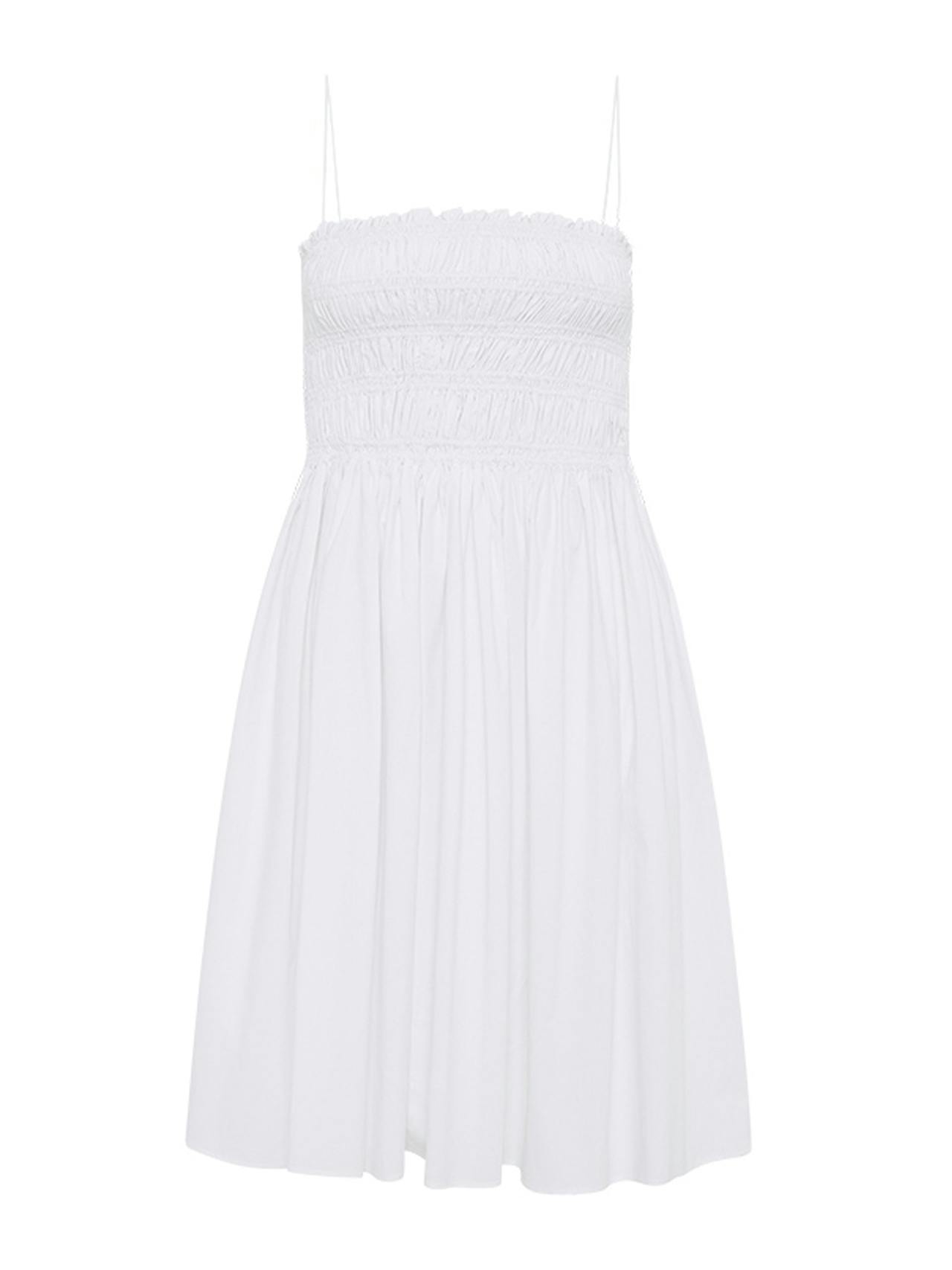 White shirred bodice mini dress