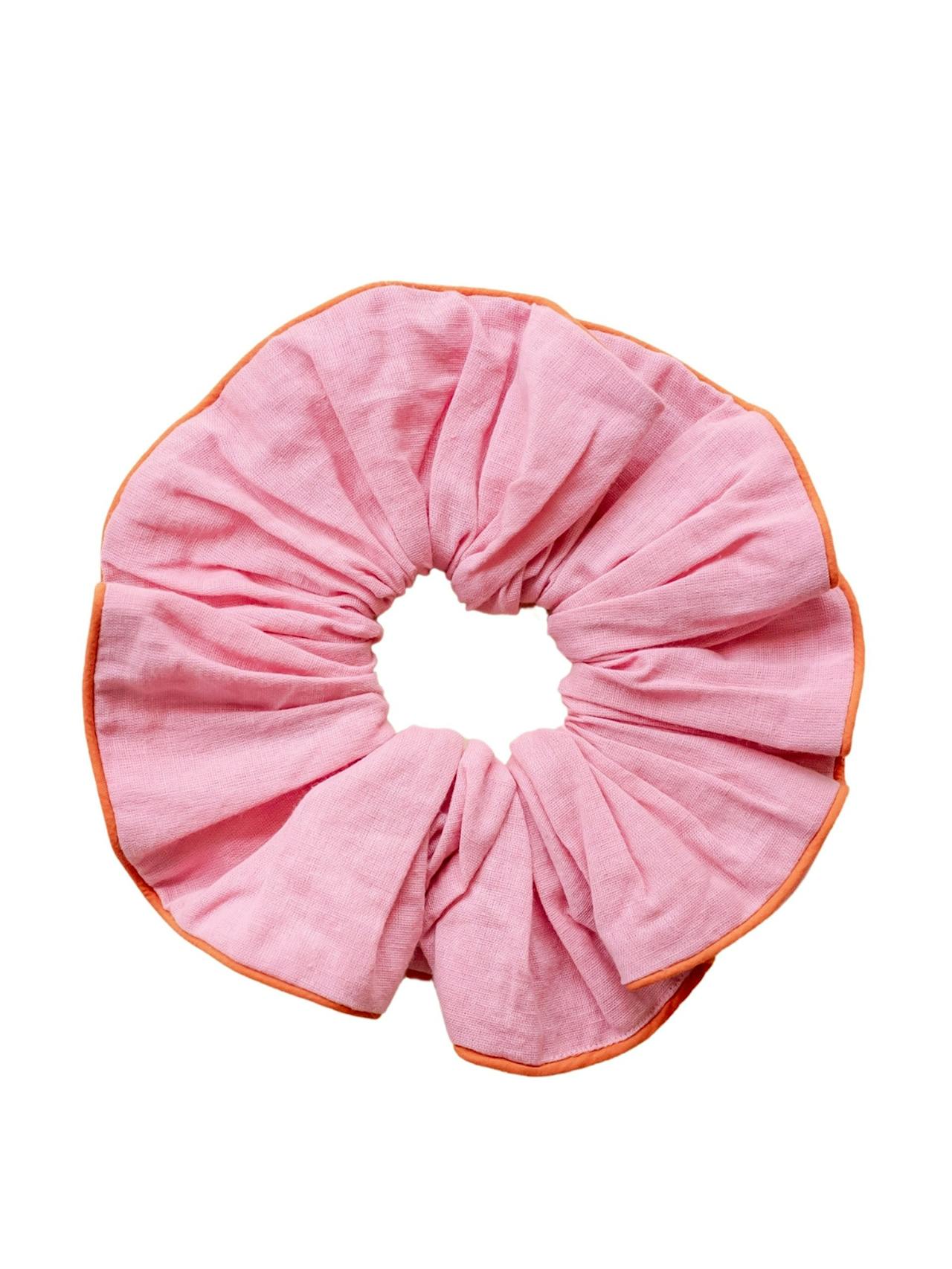 Pink cotton and linen oversized scrunchie