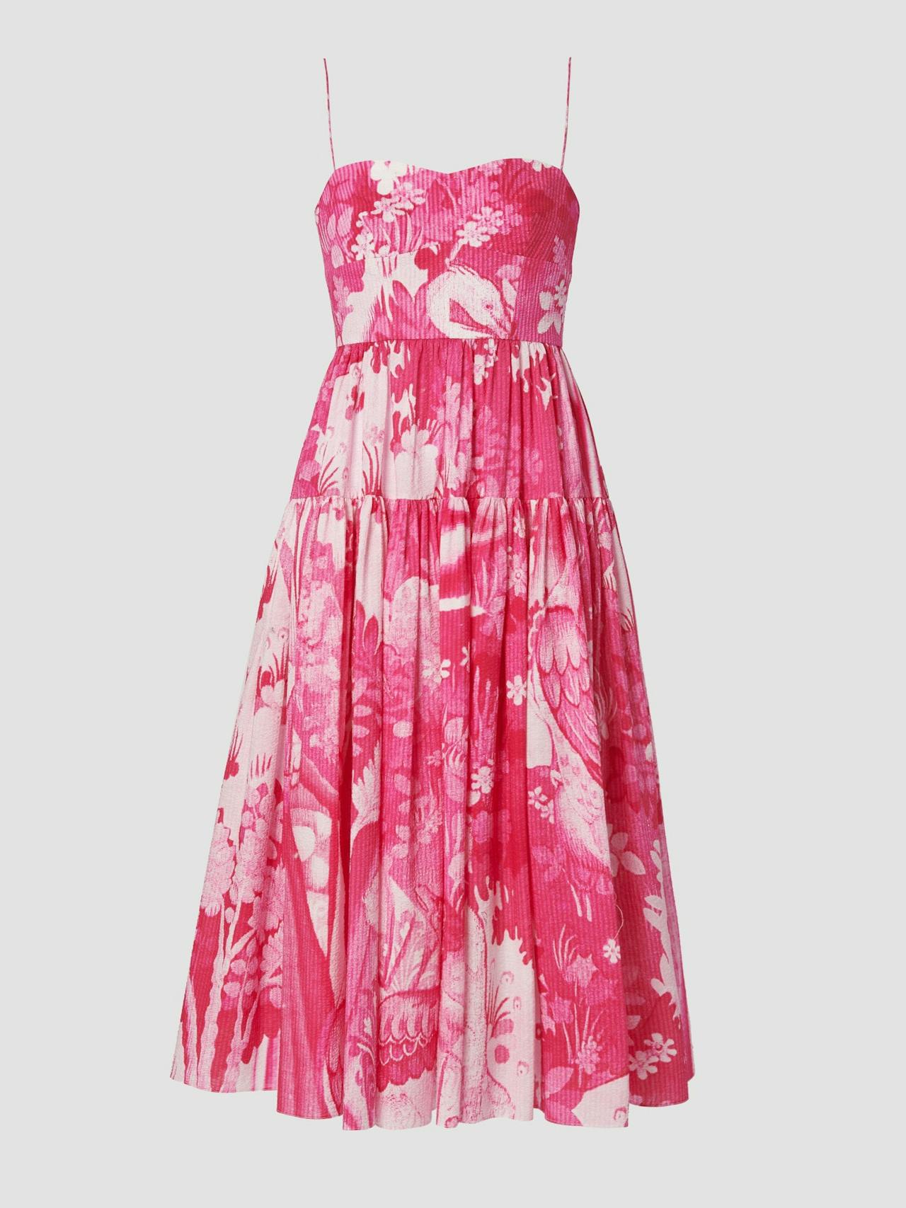 Cerise tapestry seersucker fit and flare dress