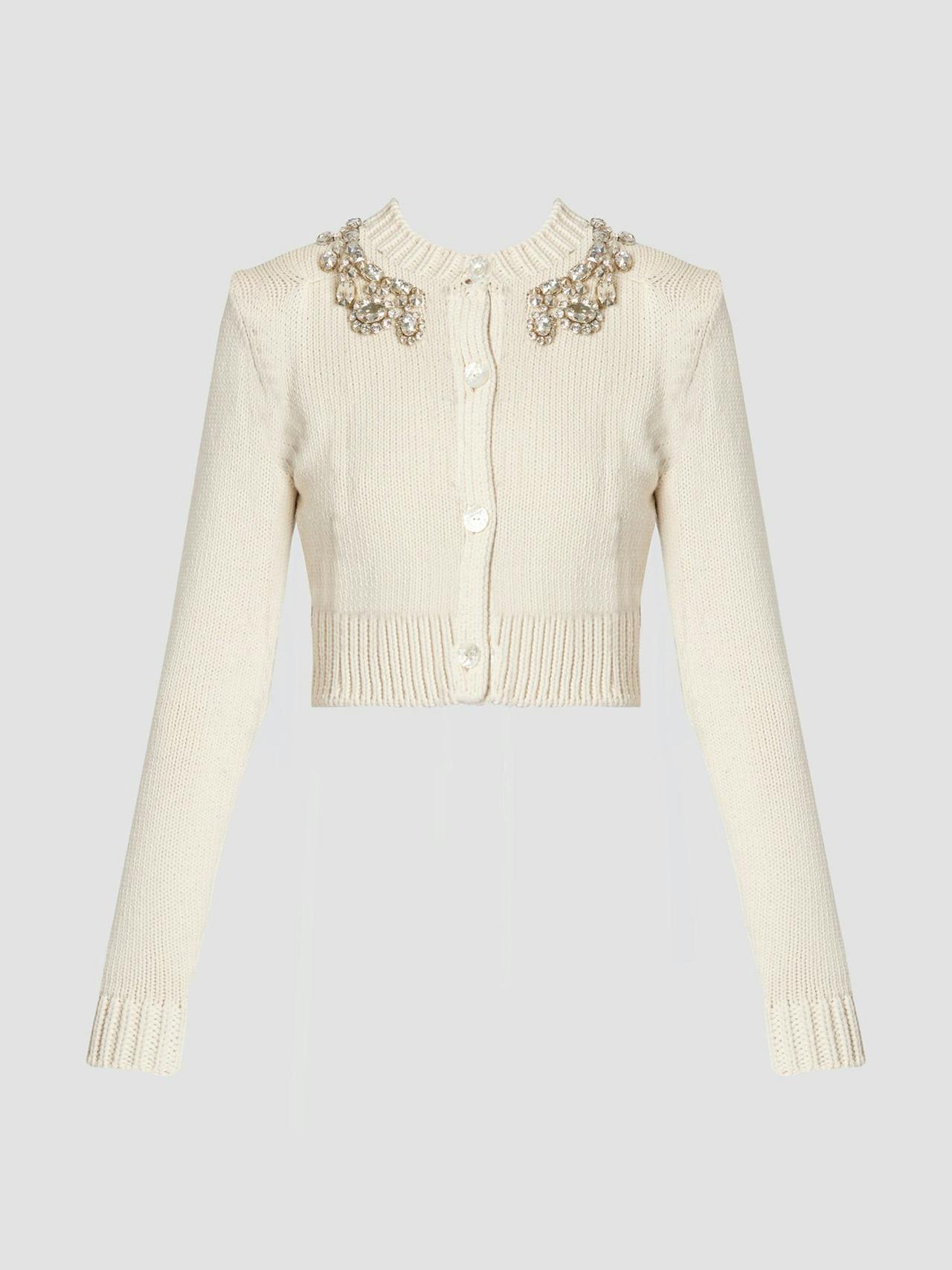Calico embroidered cotton knit cropped cardigan