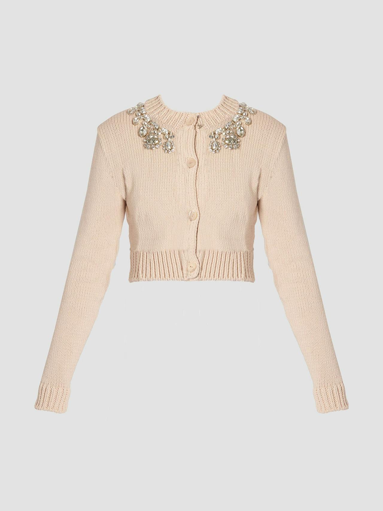 Ballet pink embroidered cotton knit cropped cardigan