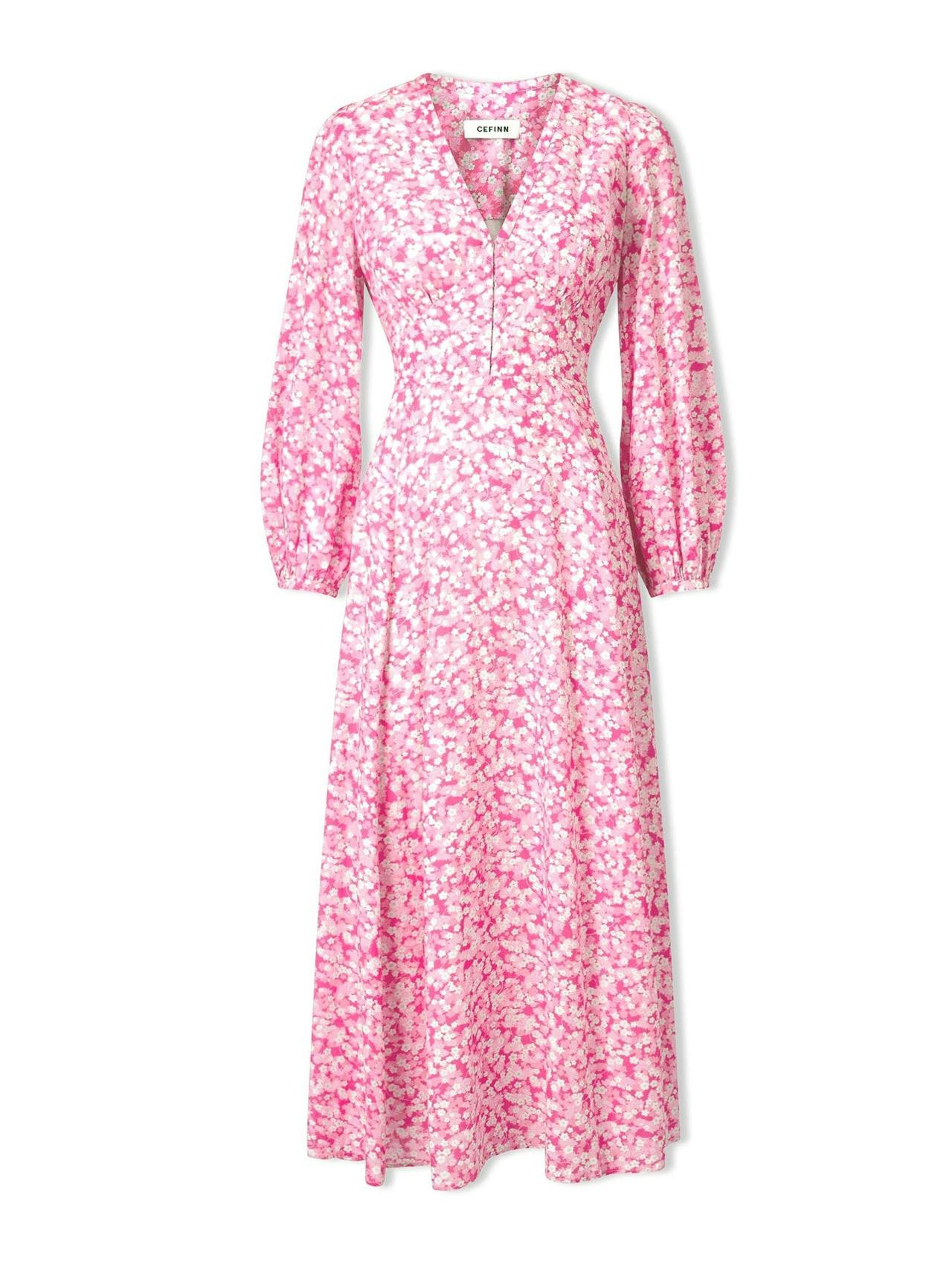 Hot pink blossom print Cora cotton blend maxi dress