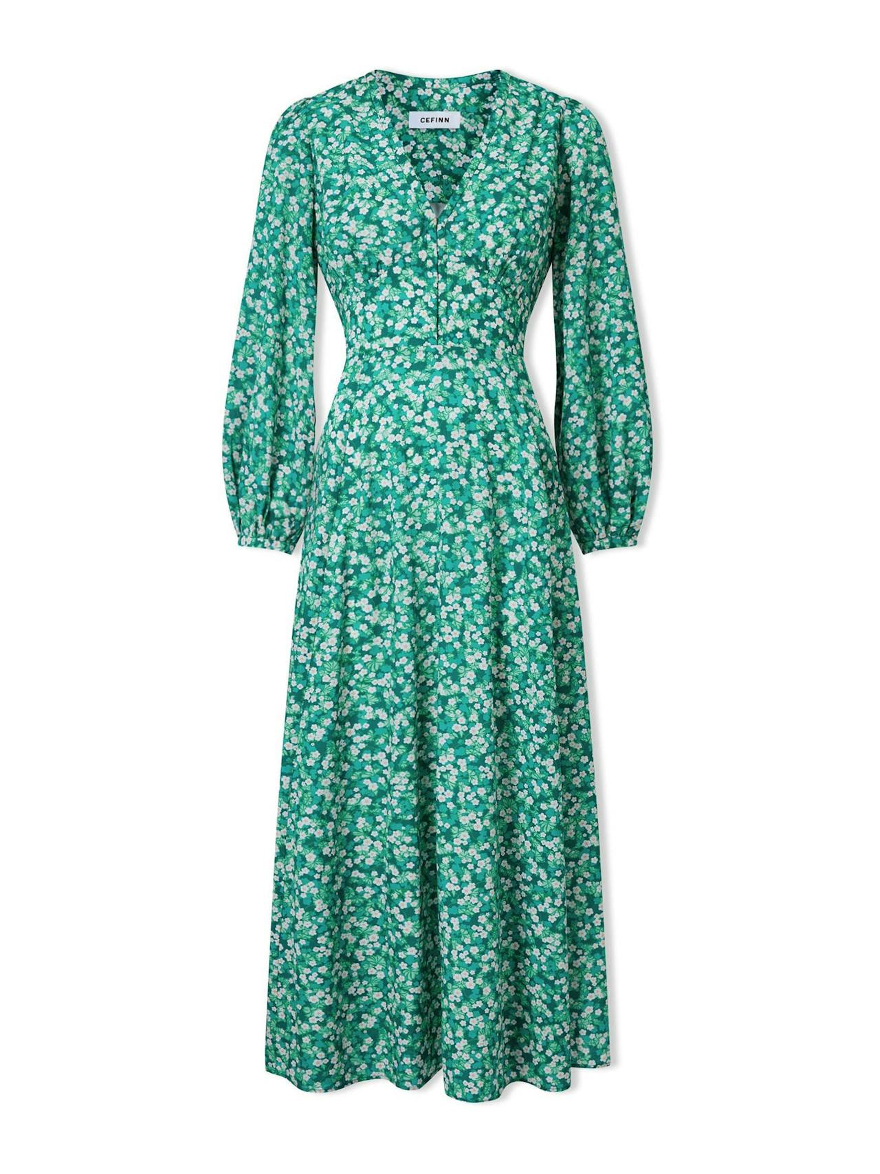Mid green blossom print Cora cotton blend maxi dress