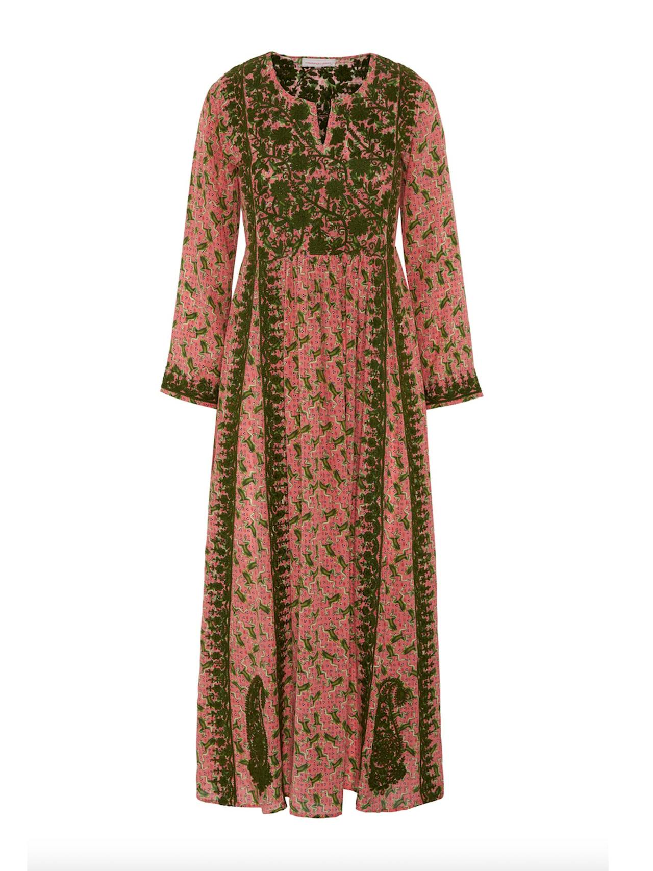 Frog blossom silk embroidered dress