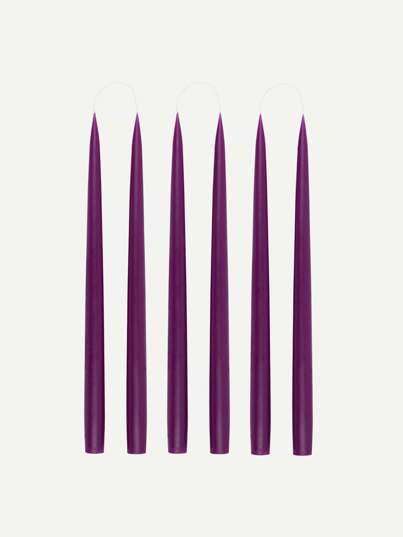 Danish taper candles in heather, set of 6