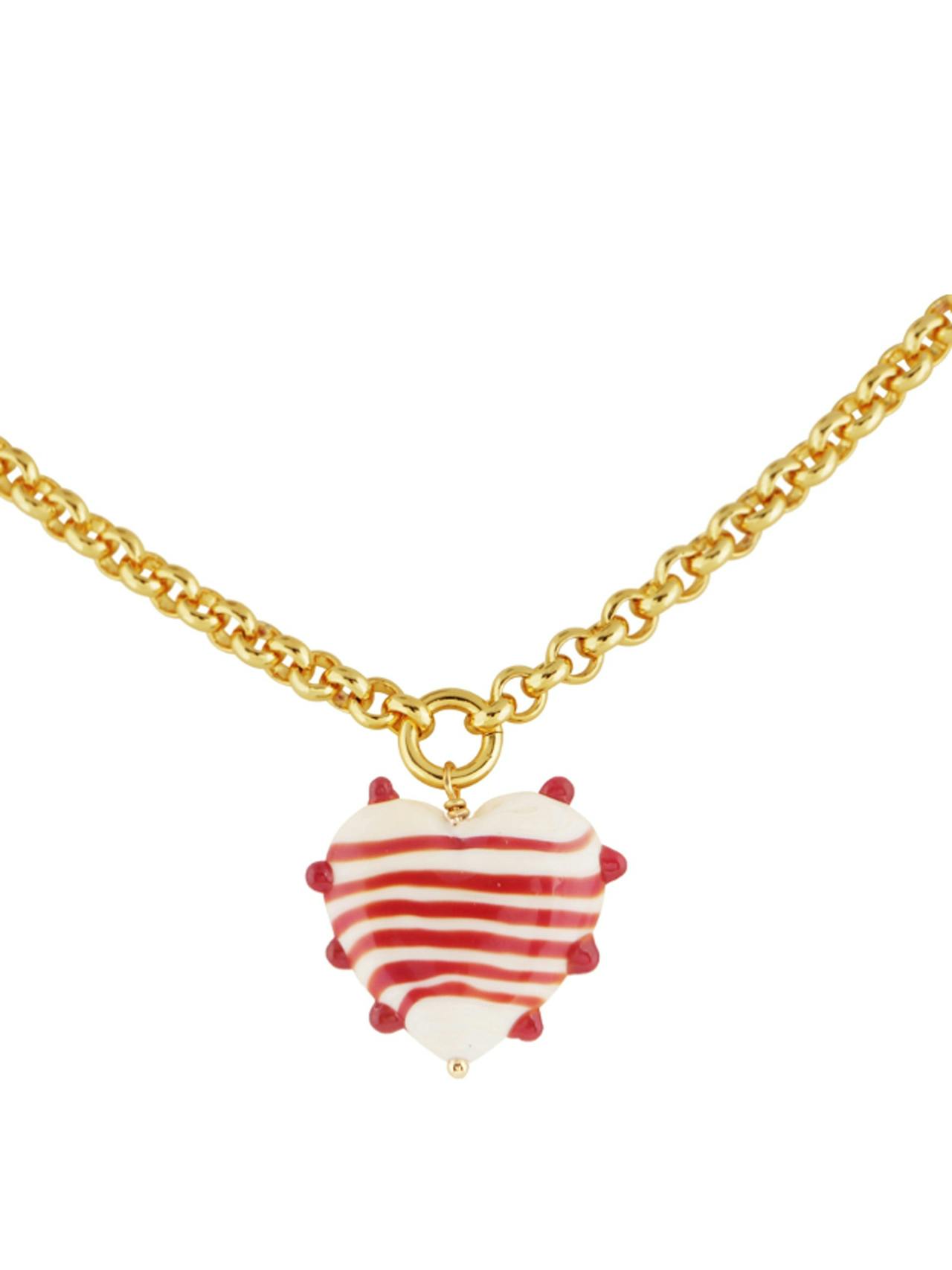 Red and ivory XL Milagros heart necklace on a belcher chain