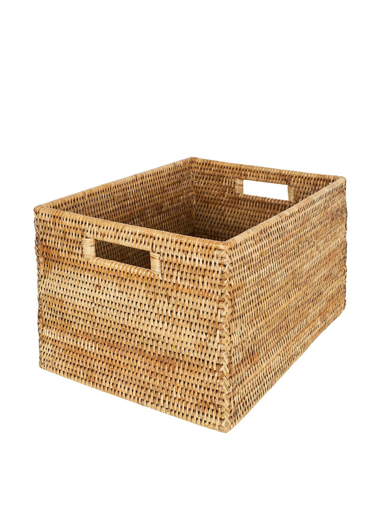 Rattan tall rectangular storage baskets in natural