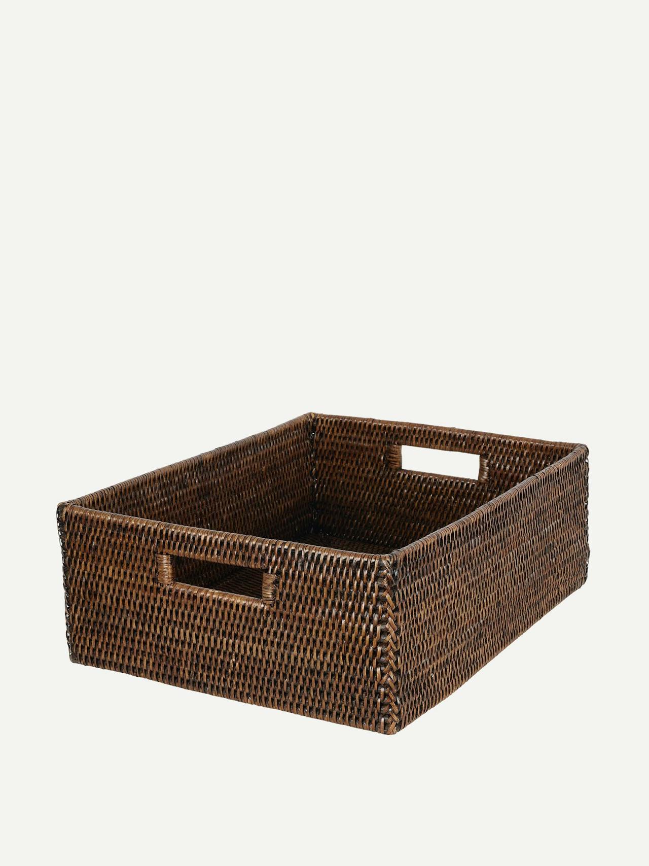 Rattan rectangular storage basket in brown