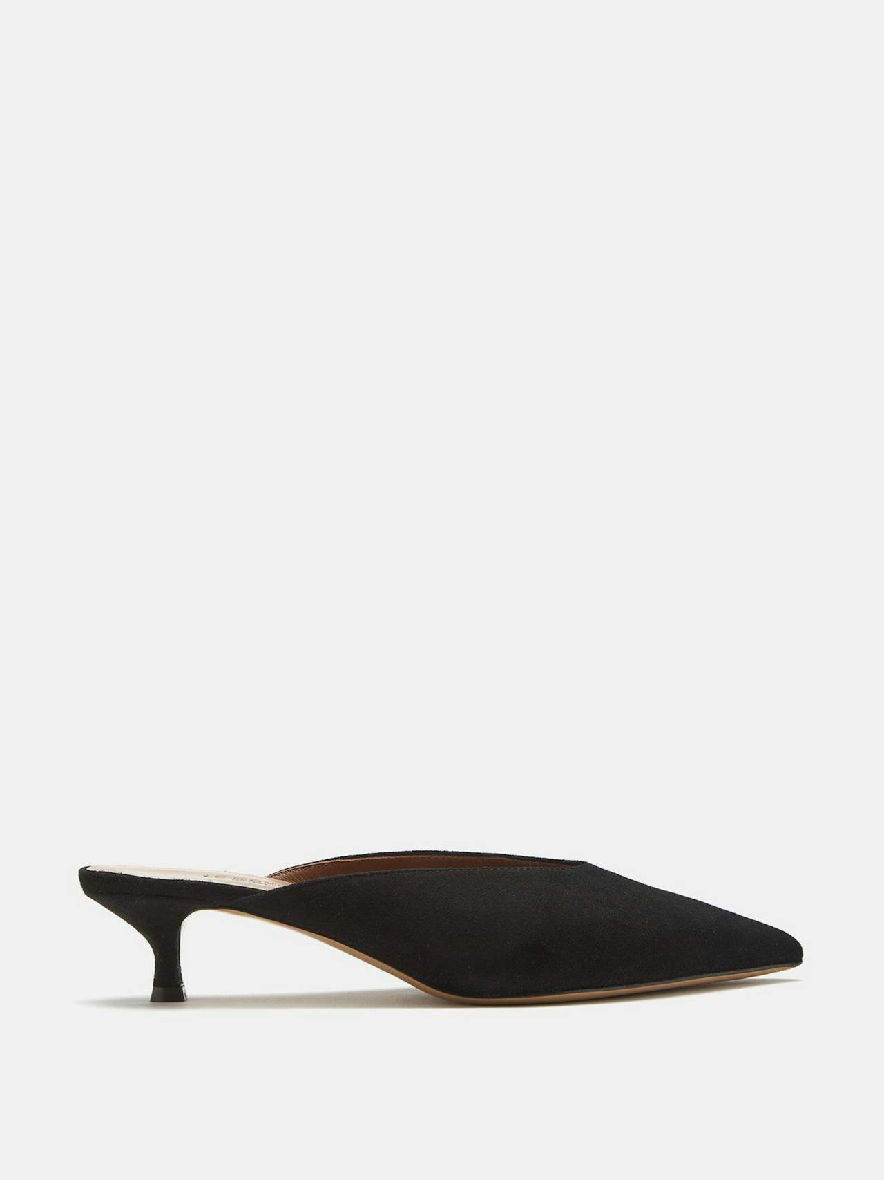Black suede Venetian kitten heels