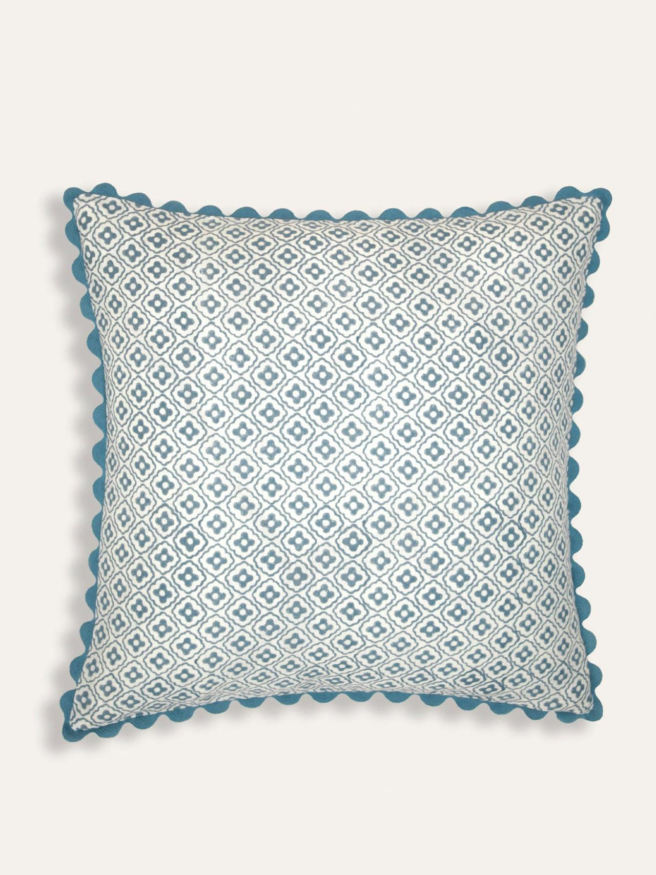 Blue Finestra block print cushion