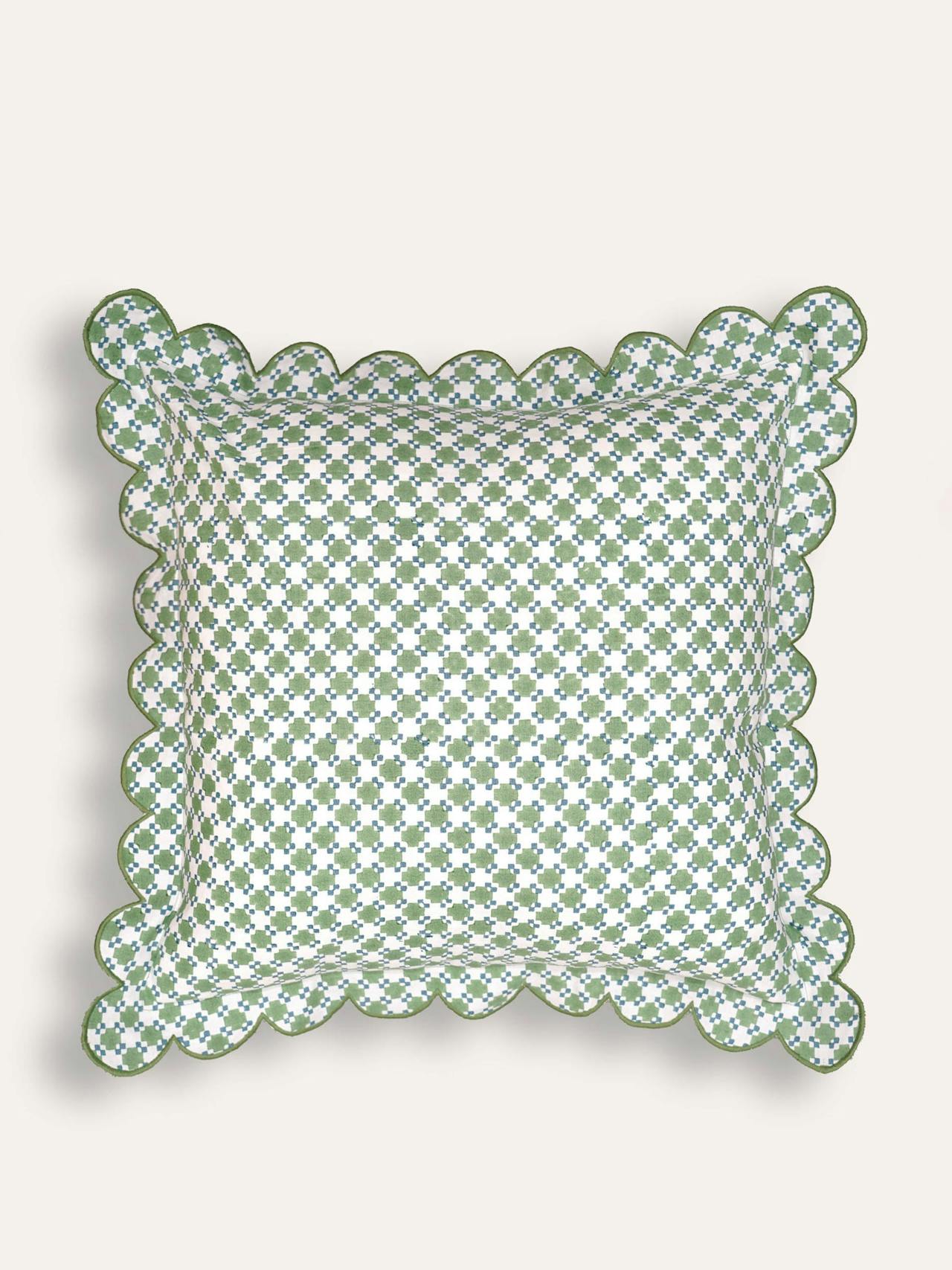 Green Capilla block print cushion