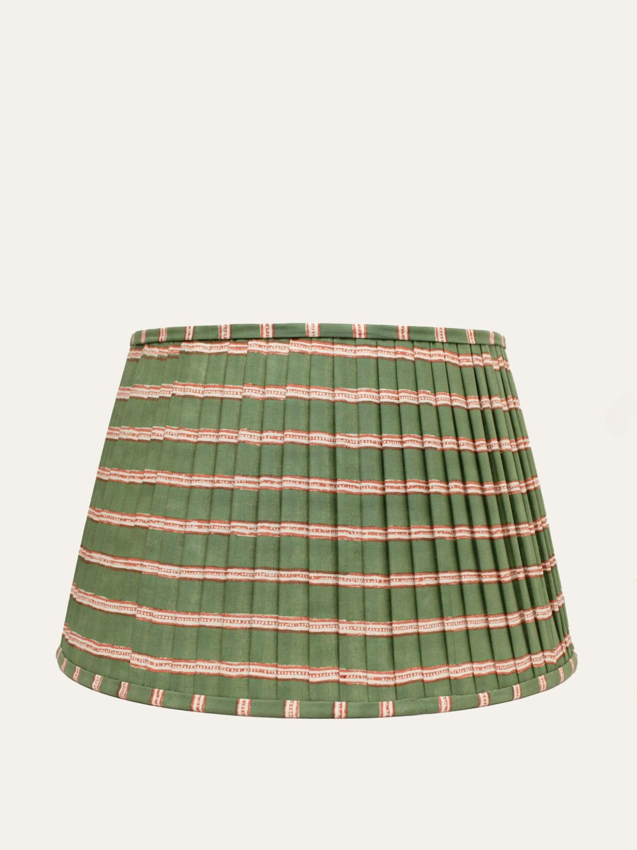 Moss green and pink Edo stripe pleated lampshade