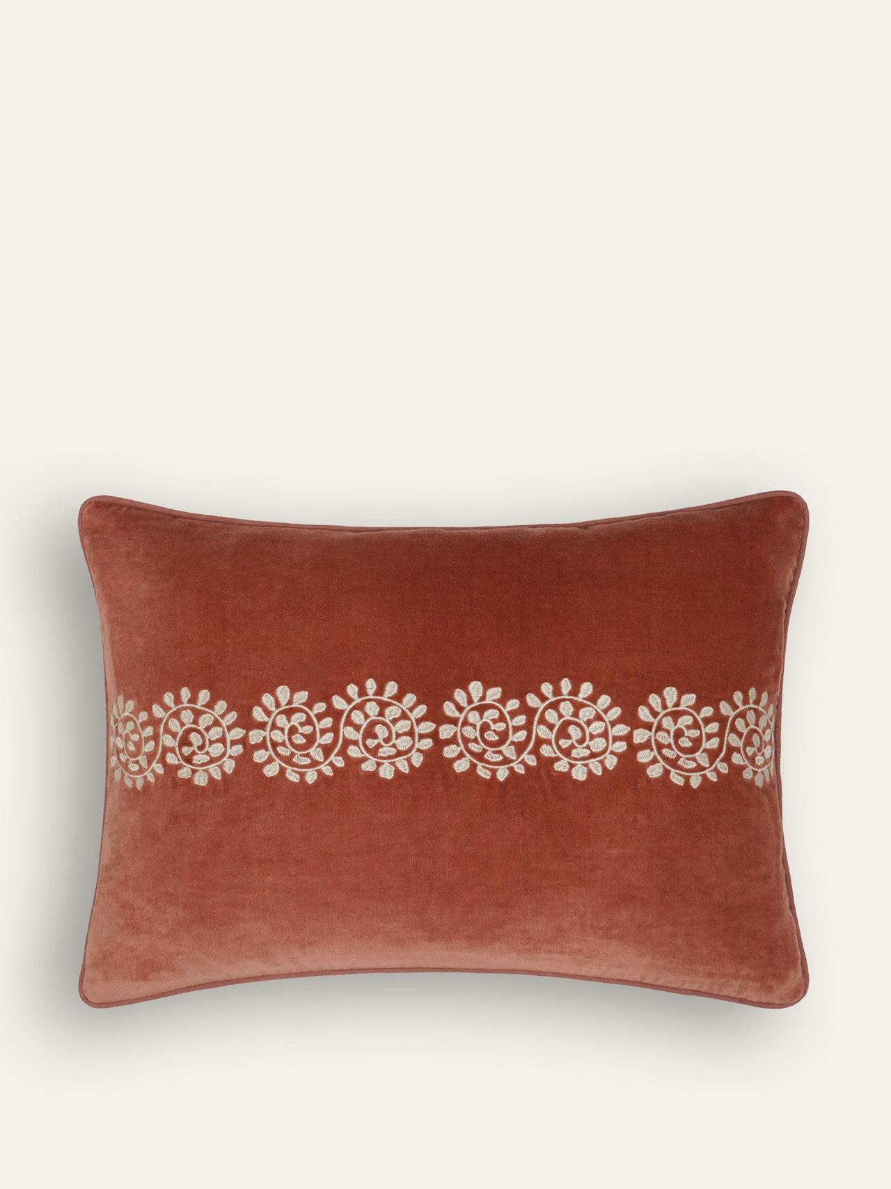 Pink Cordoba embroidered velvet cushion