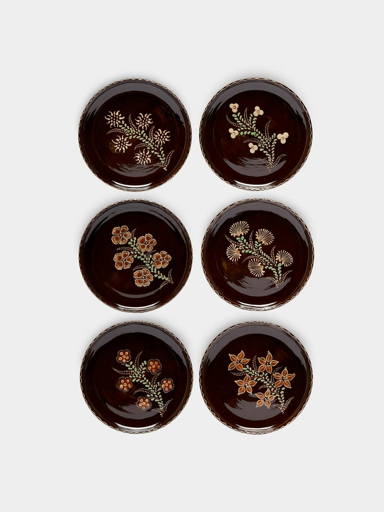 Flowers hand-painted ceramic small plates (set of 6)