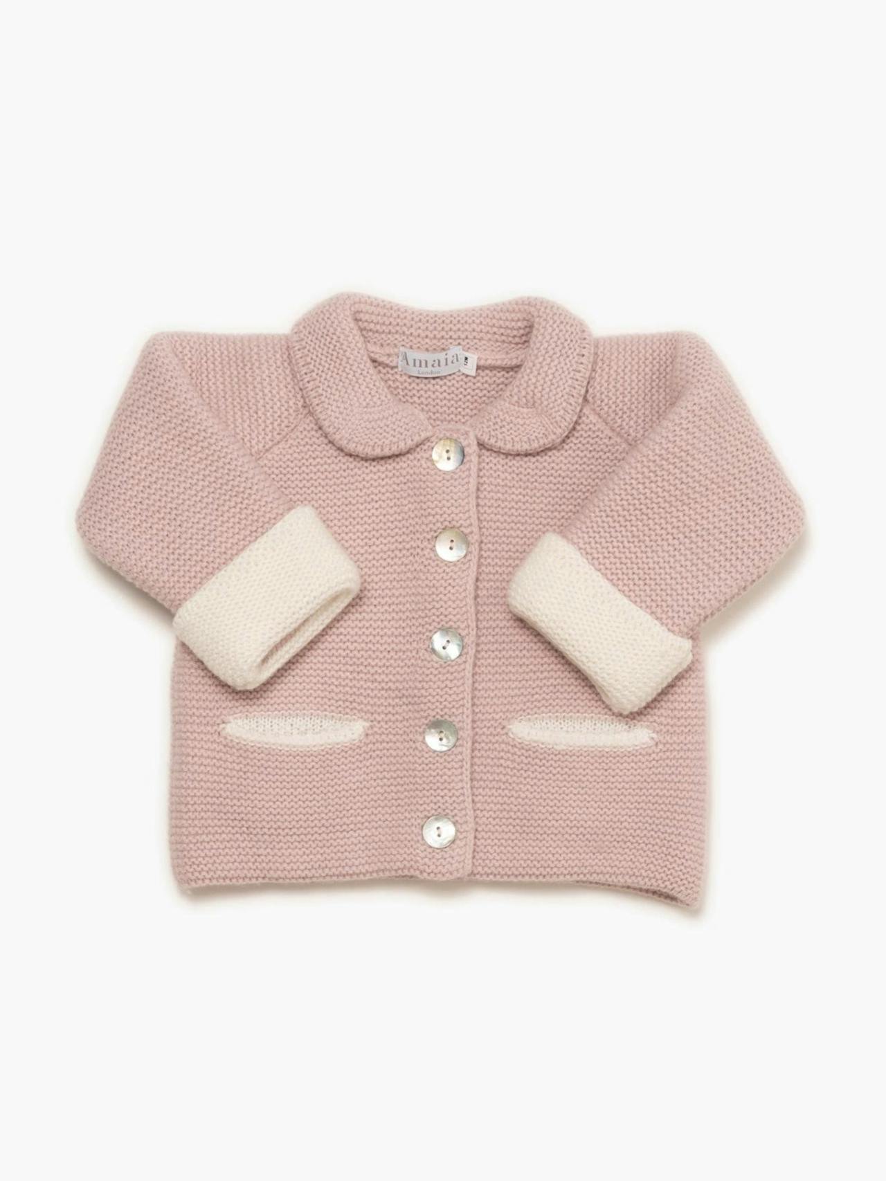 Double-layered pink knitted baby jacket