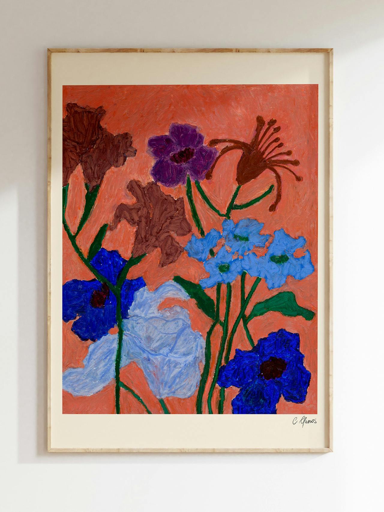 'Flowers on Coral' print