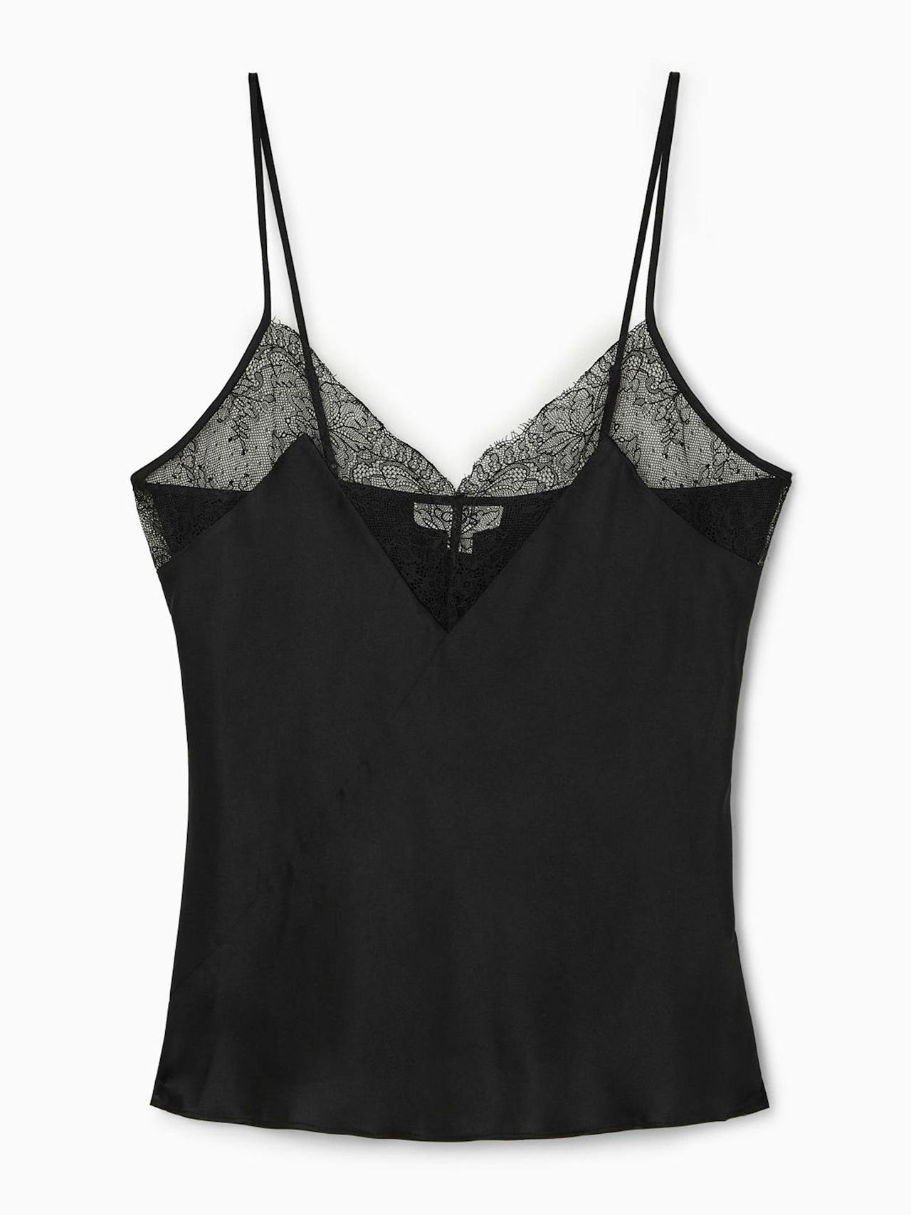 Lace-trimmed silk cami top