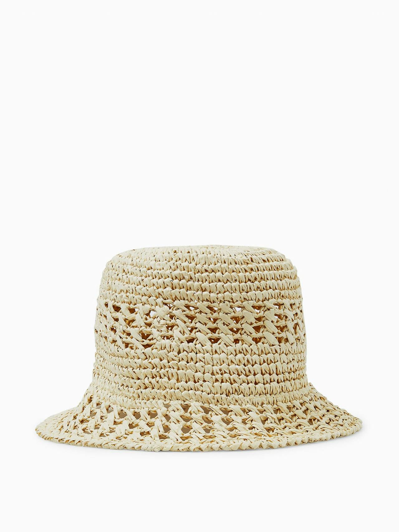 Crocheted straw bucket hat