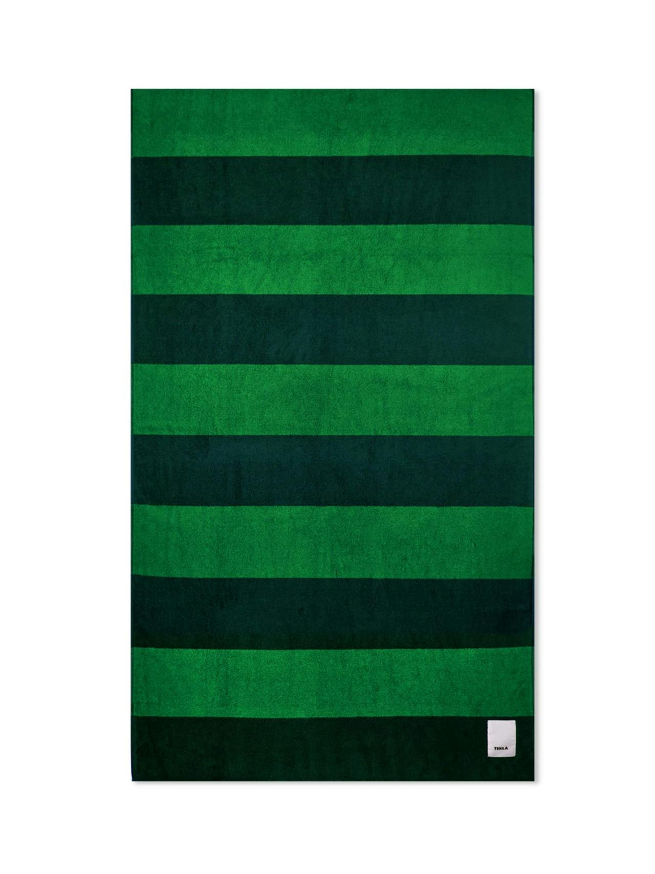 Green block striped beach towel