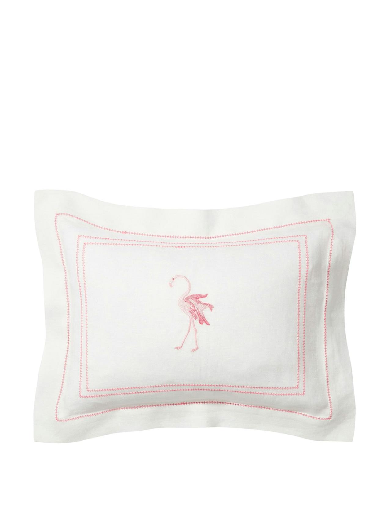 Small pink hemstitch flamingo pillow