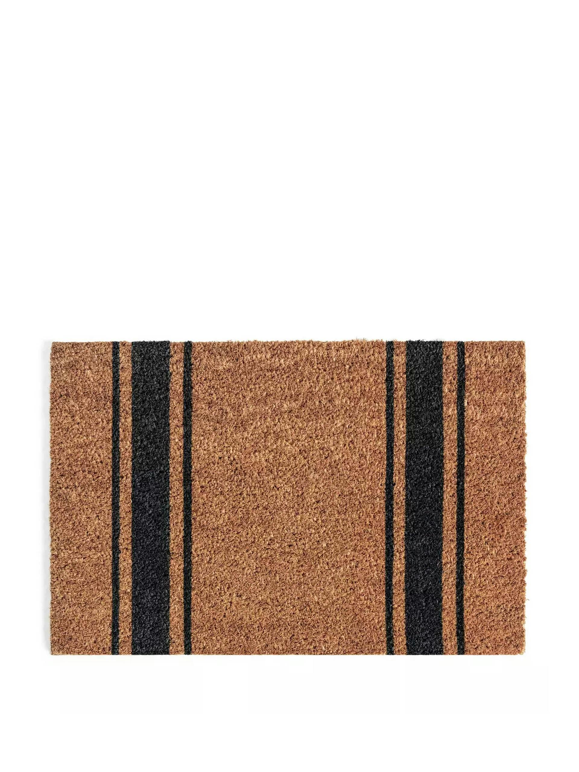 Black and brown stripe coir doormat