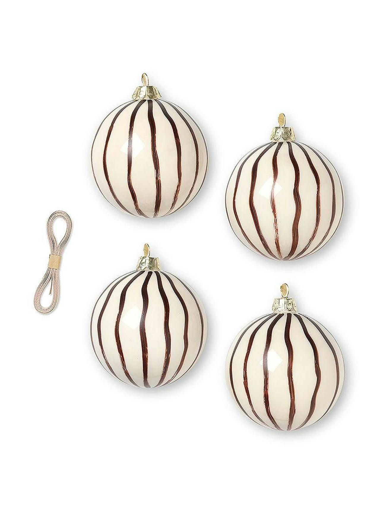 Glass lines ornaments red brown (set of 4)