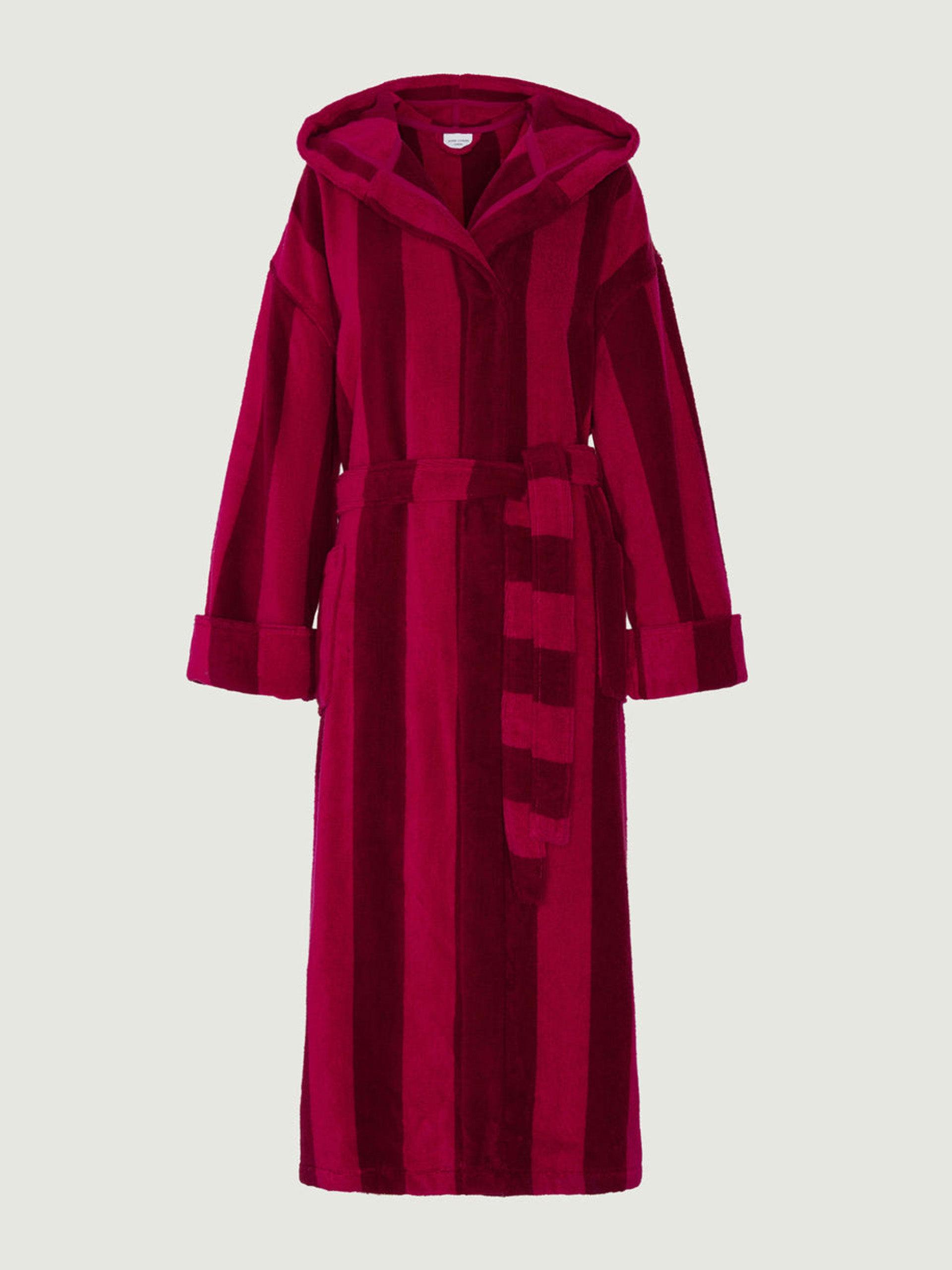 Soft lightweight woven stripe hooded robe