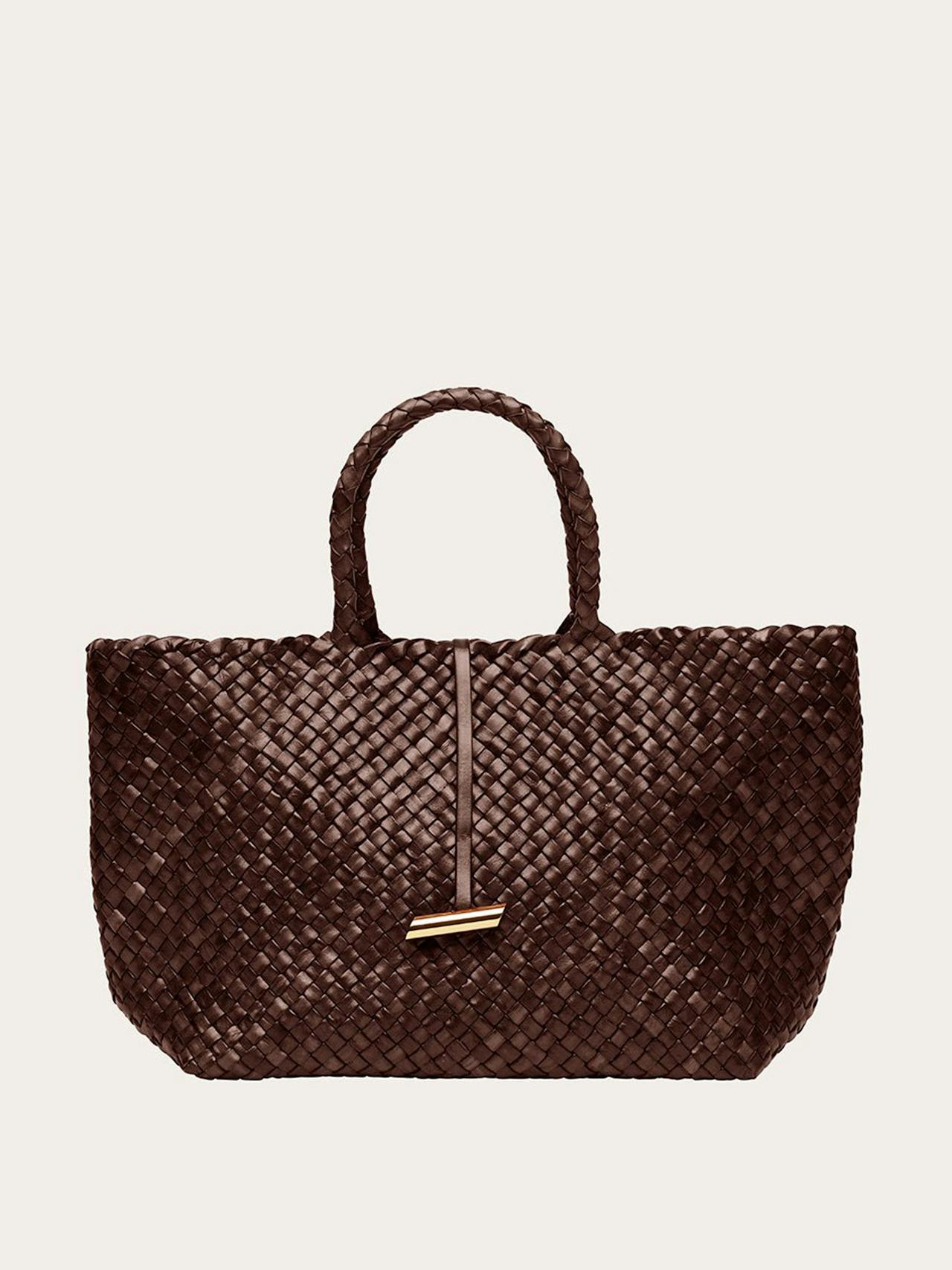 Dark brown large leather basket bag