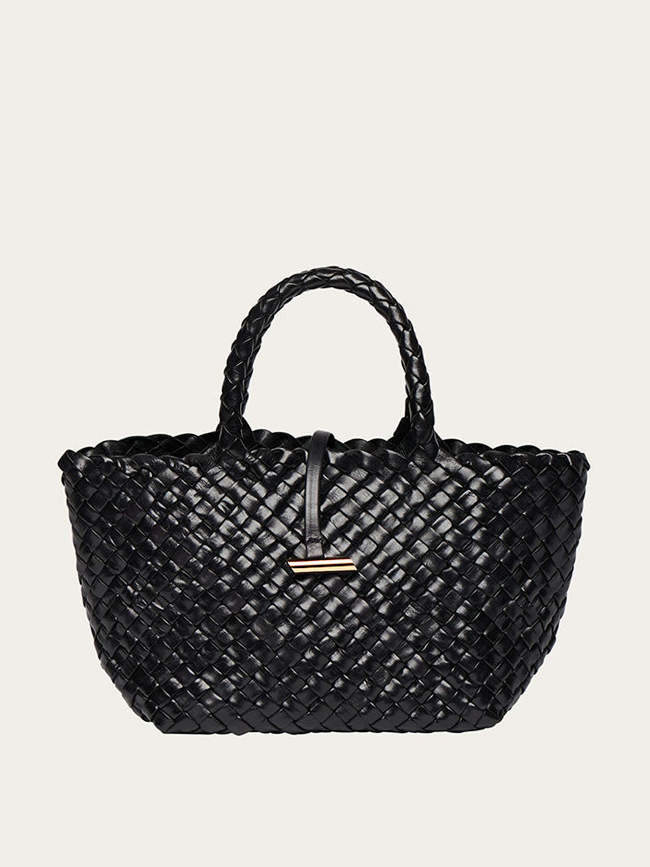 Mini black leather basket bag
