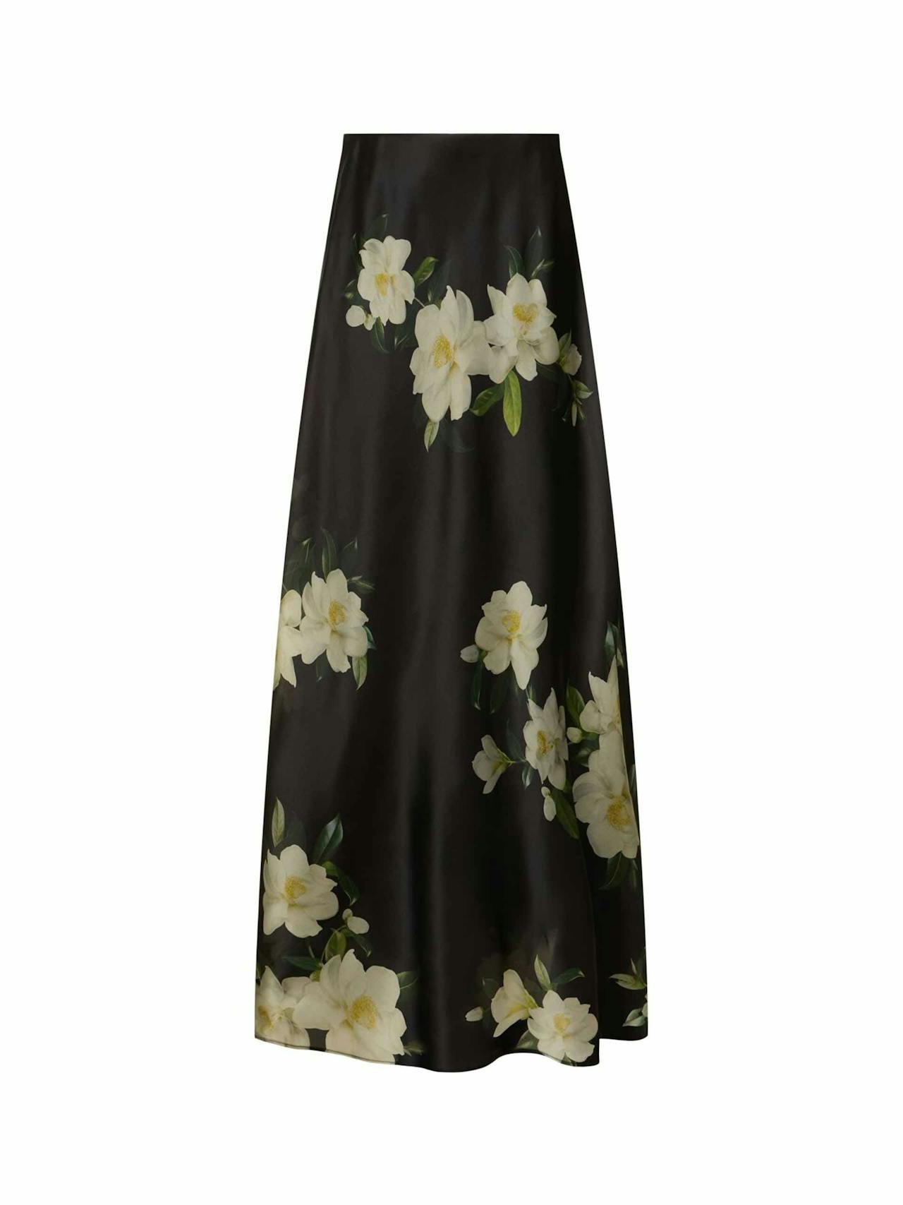Harmony floral flared silk maxi skirt