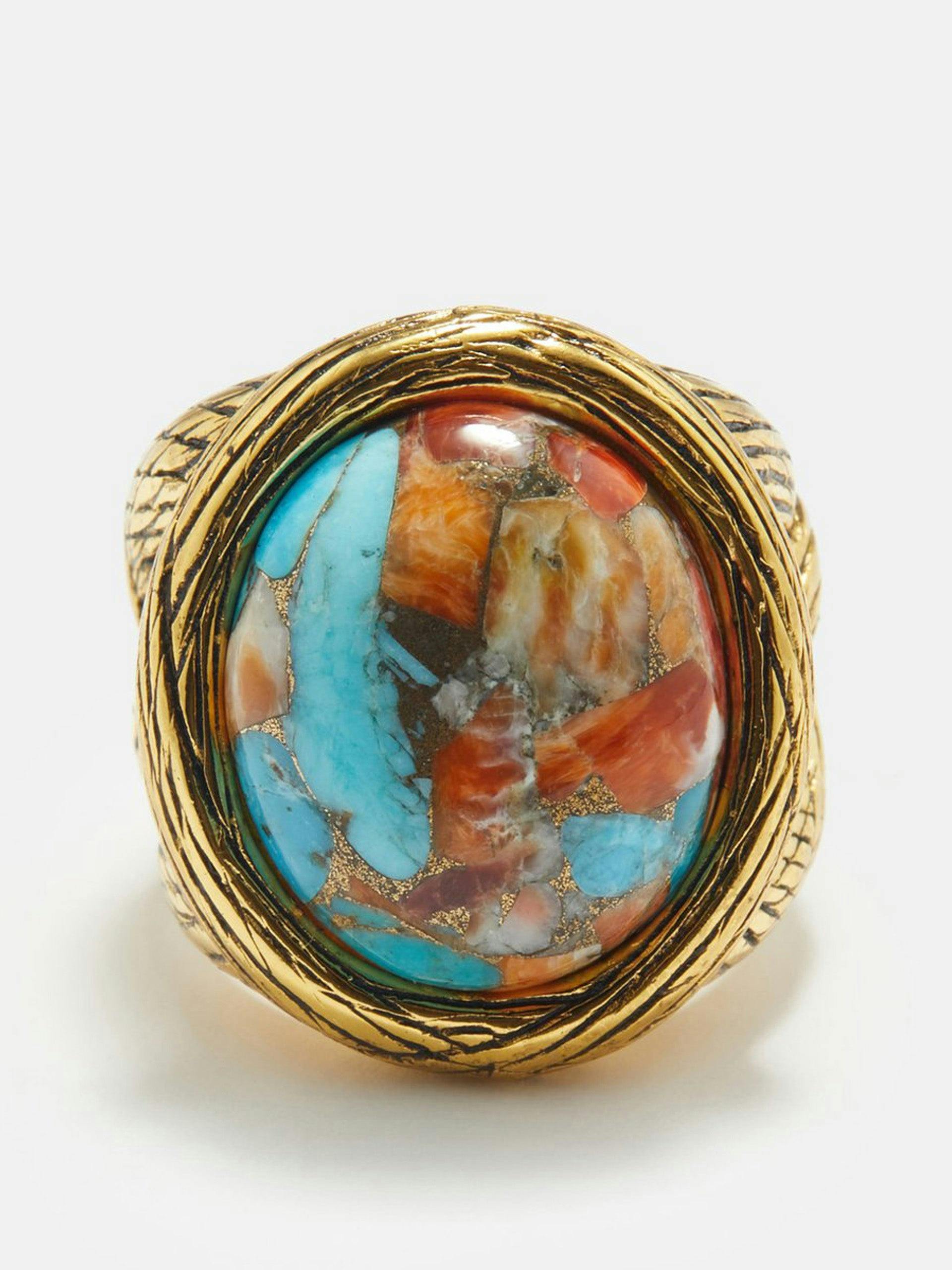 Turquoise and 18kt gold-plated ring