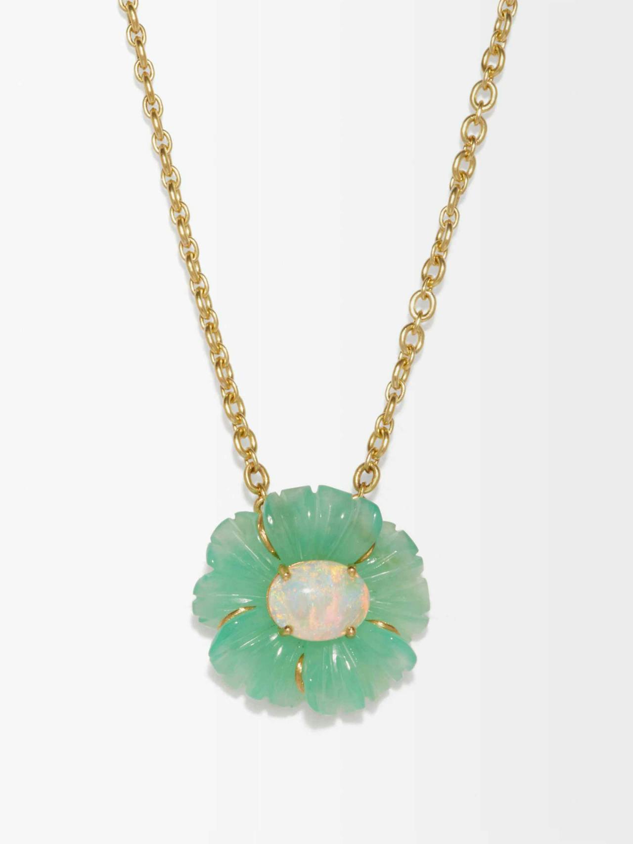 Tropical Flower opal, chrysoprase & gold necklace
