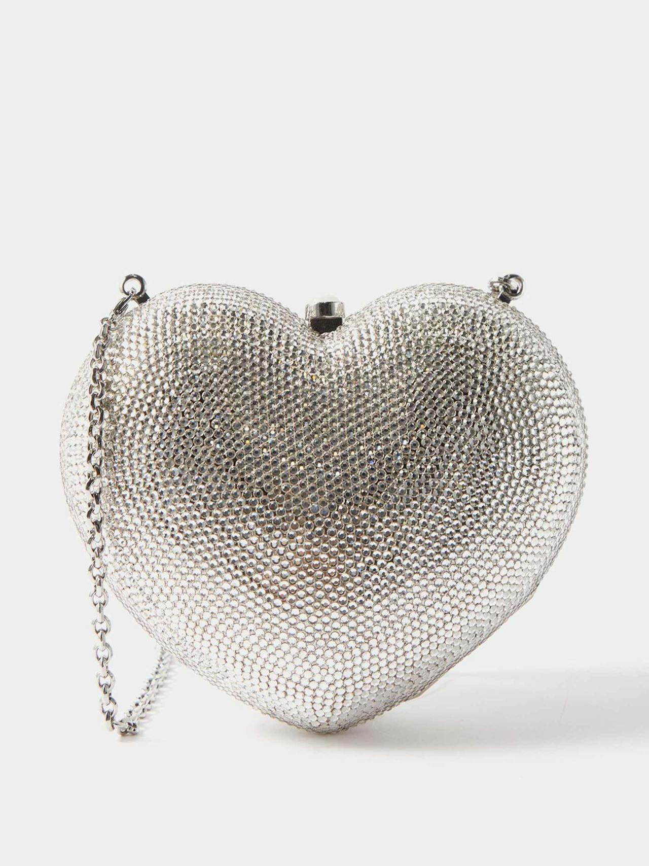 Crystal heart clutch bag