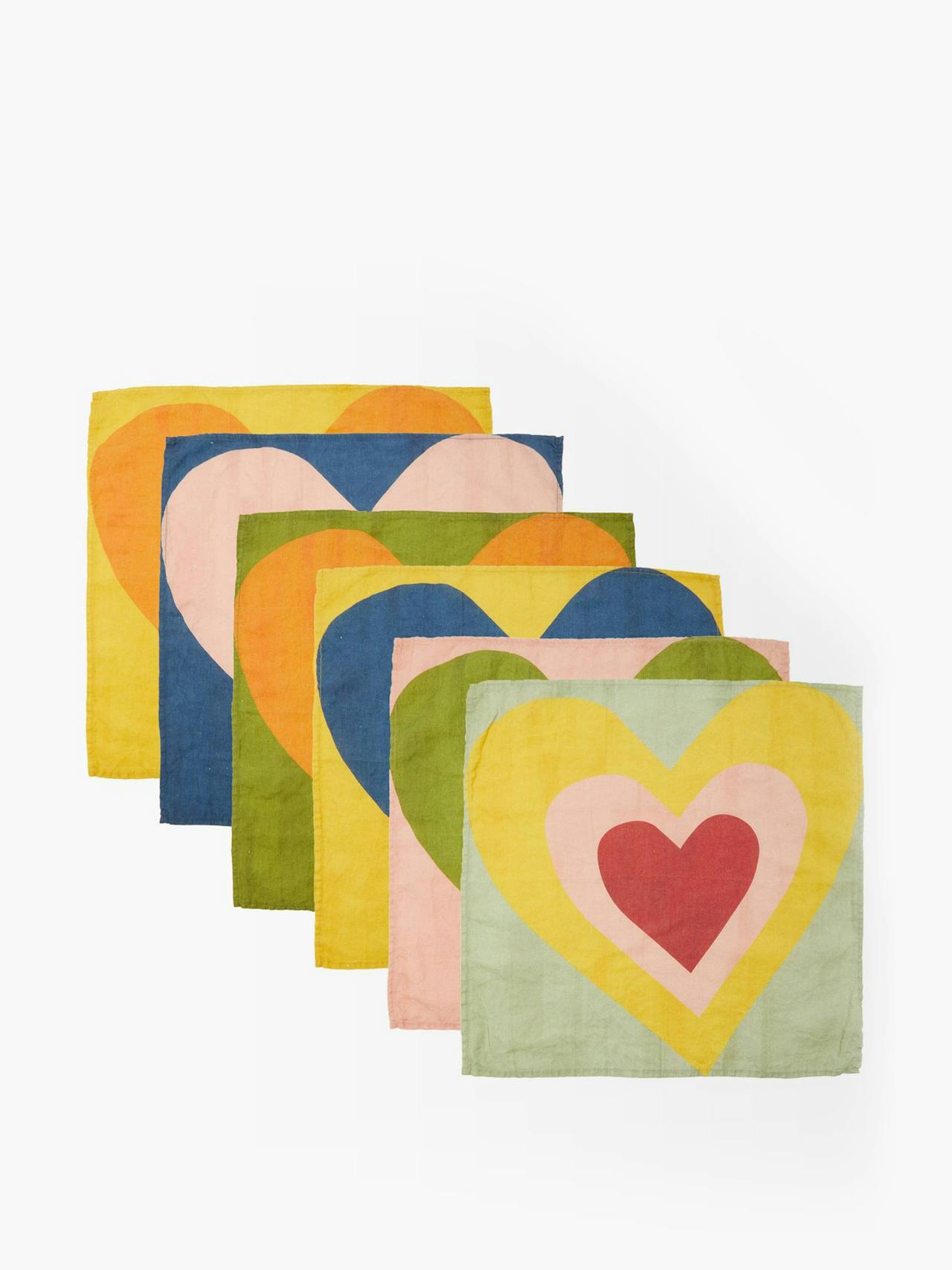 Set of six heart linen napkins