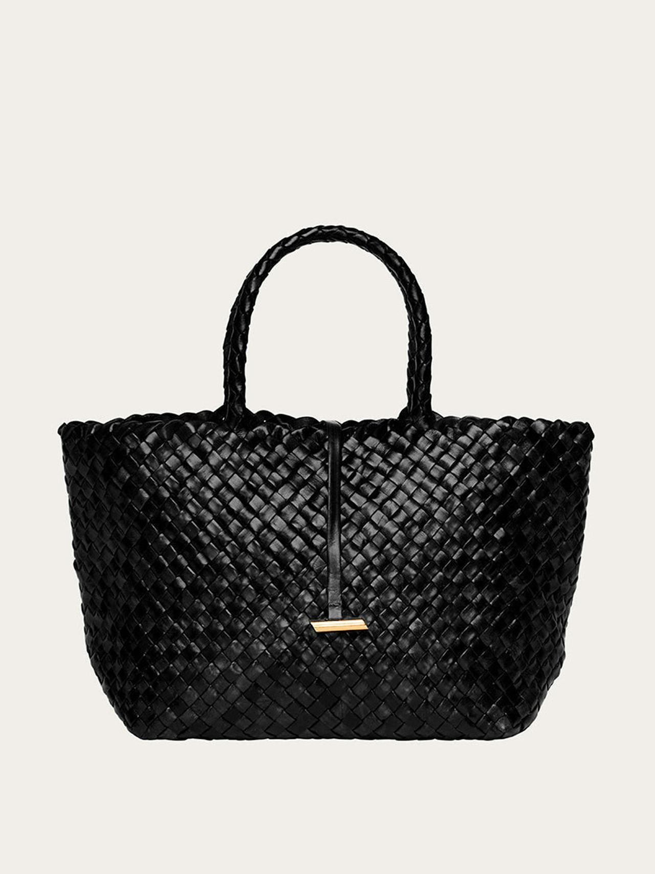 Black midi leather basket bag