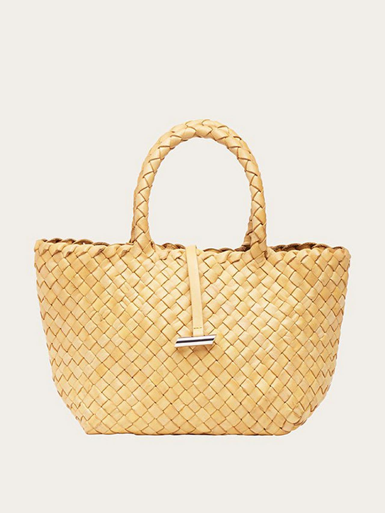 Almond mini leather basket bag