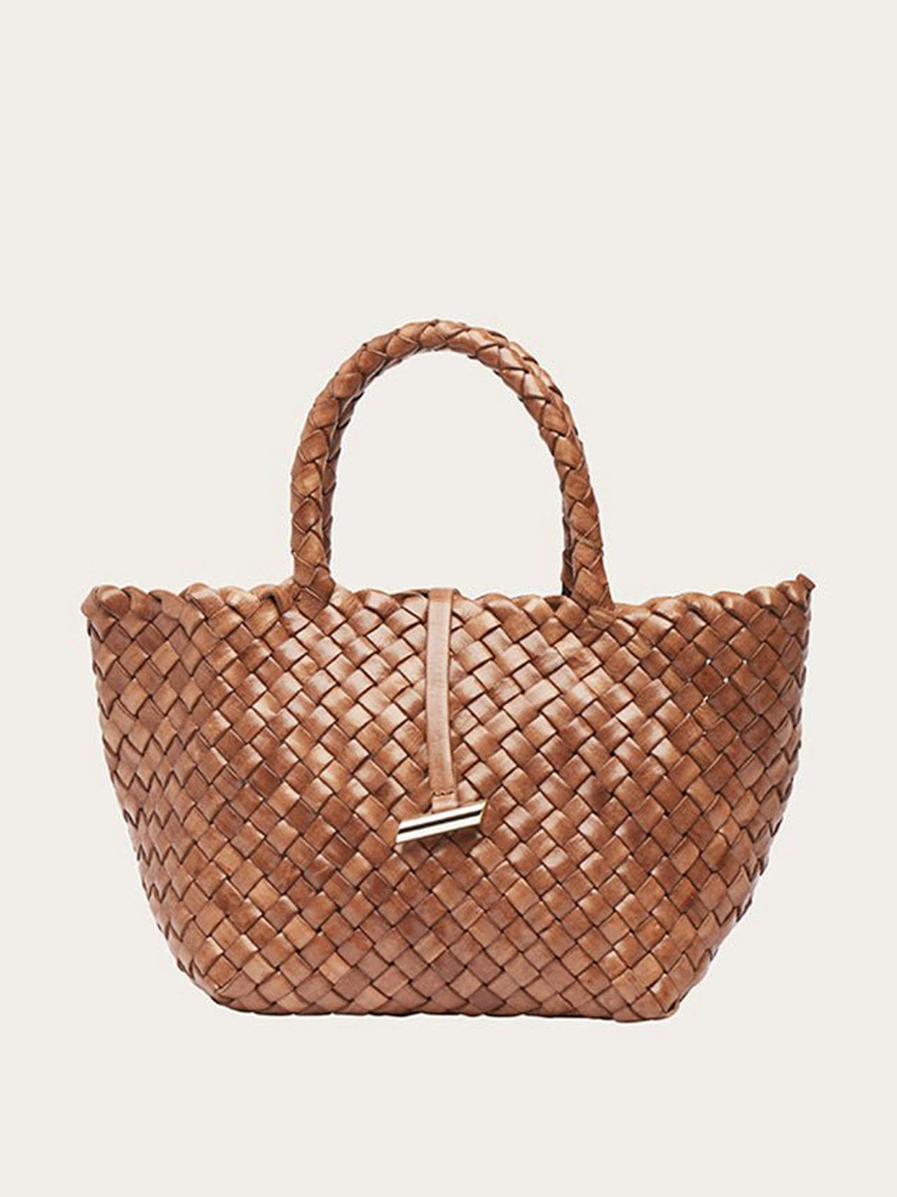Light brown mini leather basket bag