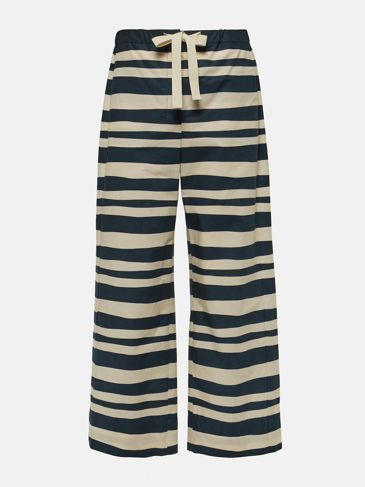 Striped cotton poplin wide-leg pants
