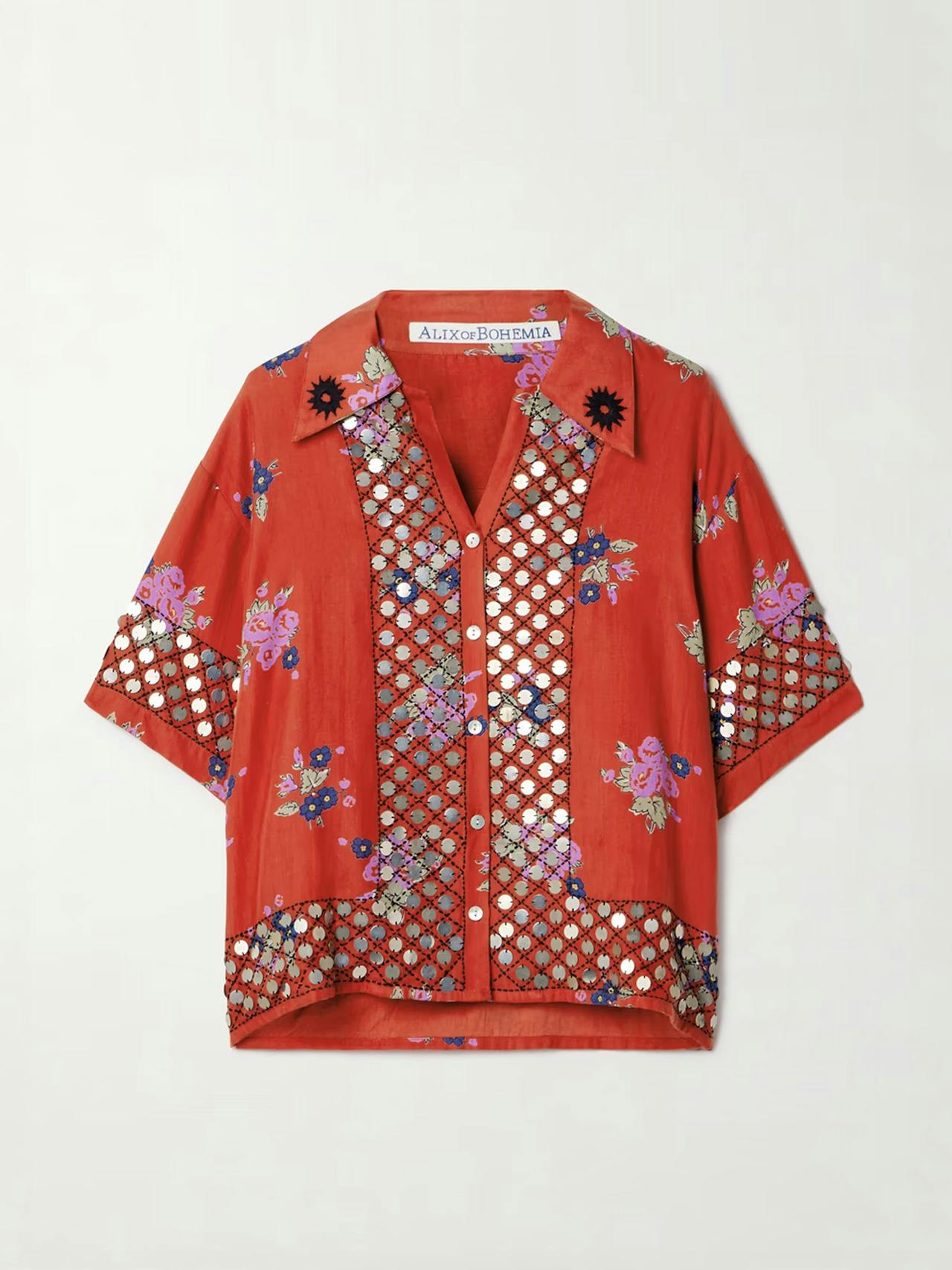 Stevie embellished floral-print Lyocell shirt