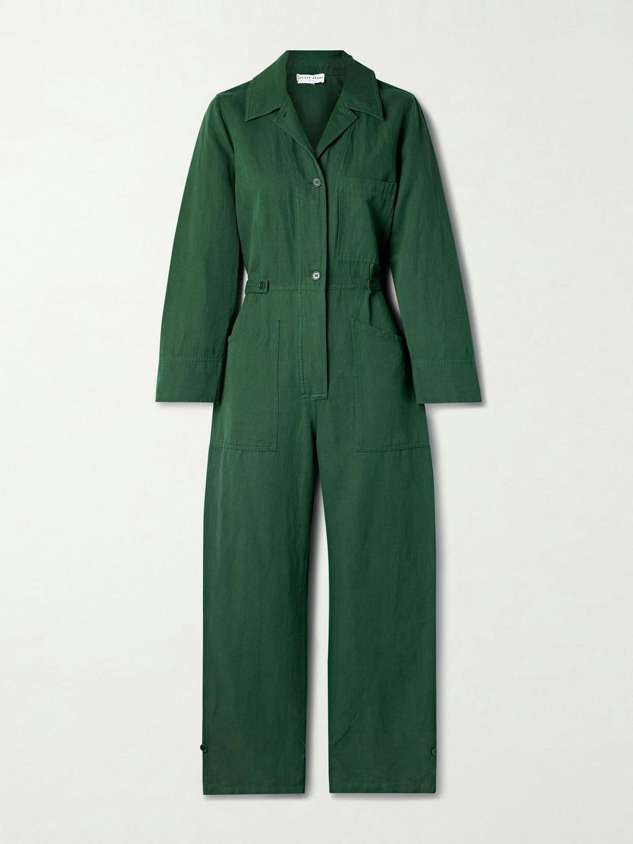 Green linen-blend jumpsuit