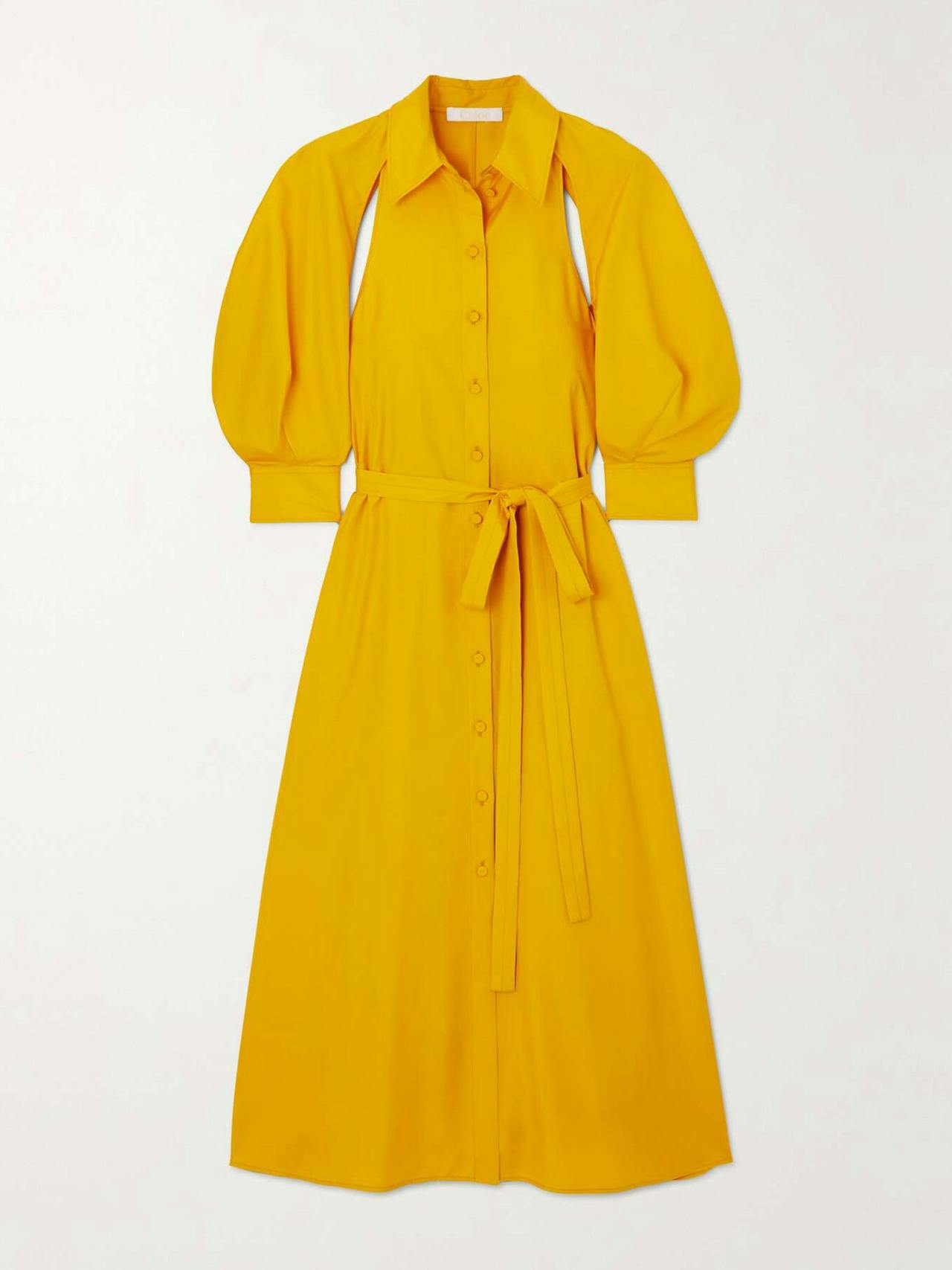 Belted cutout silk-satin midi dress