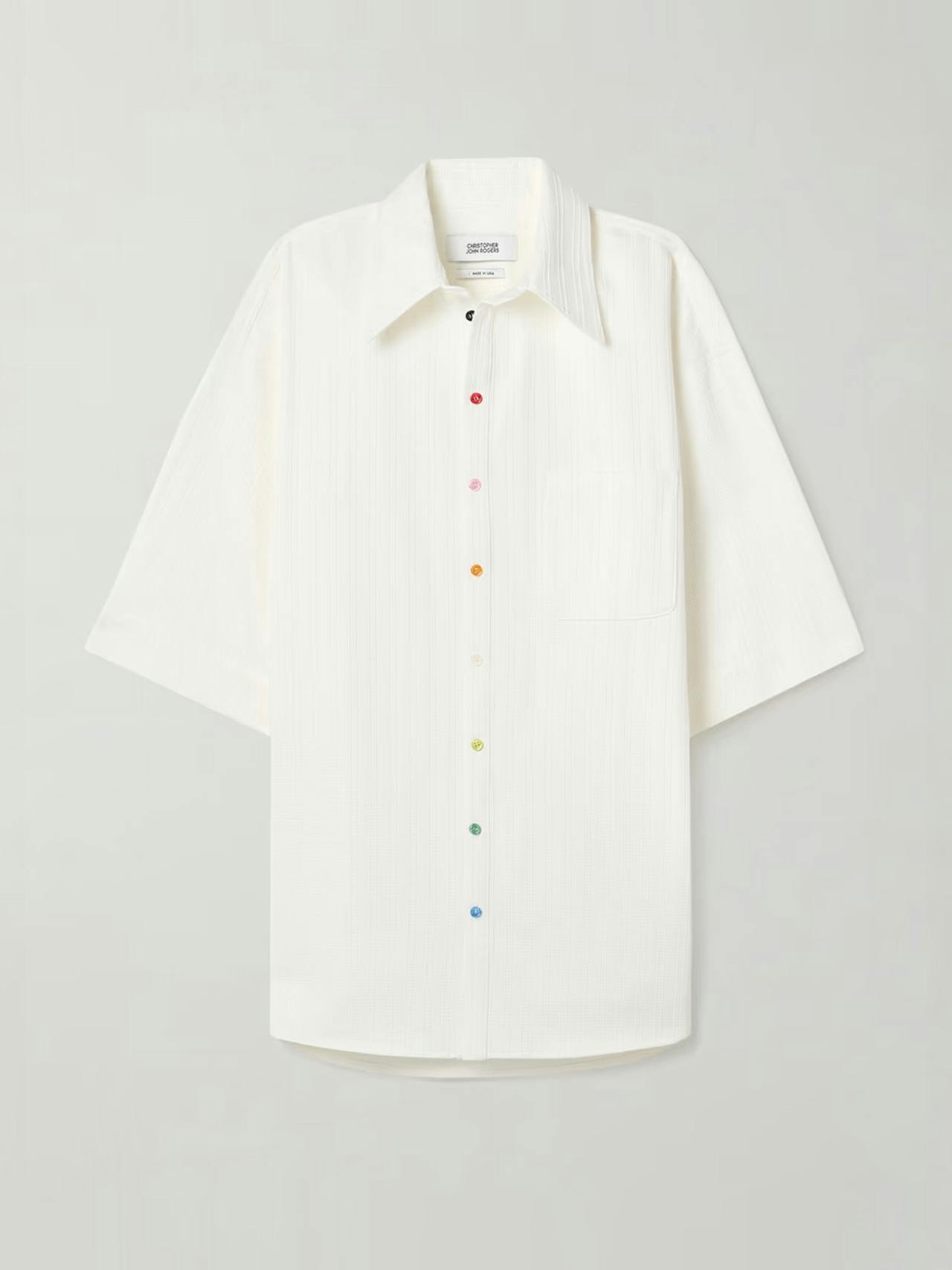 Oversized embroidered cotton-sateen shirt