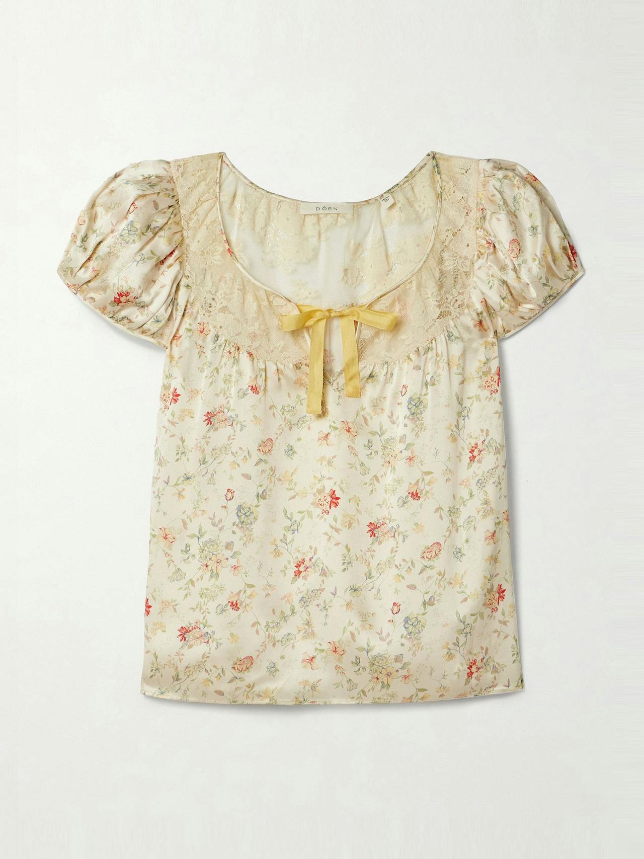 Camri corded lace-trimmed floral-print silk-satin top