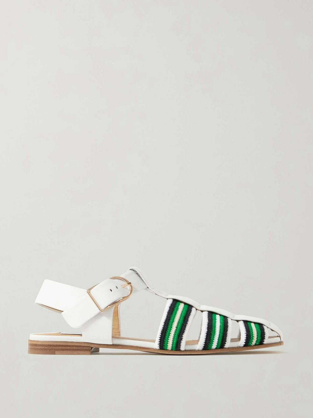 Calla striped crochet-knit and leather sandals