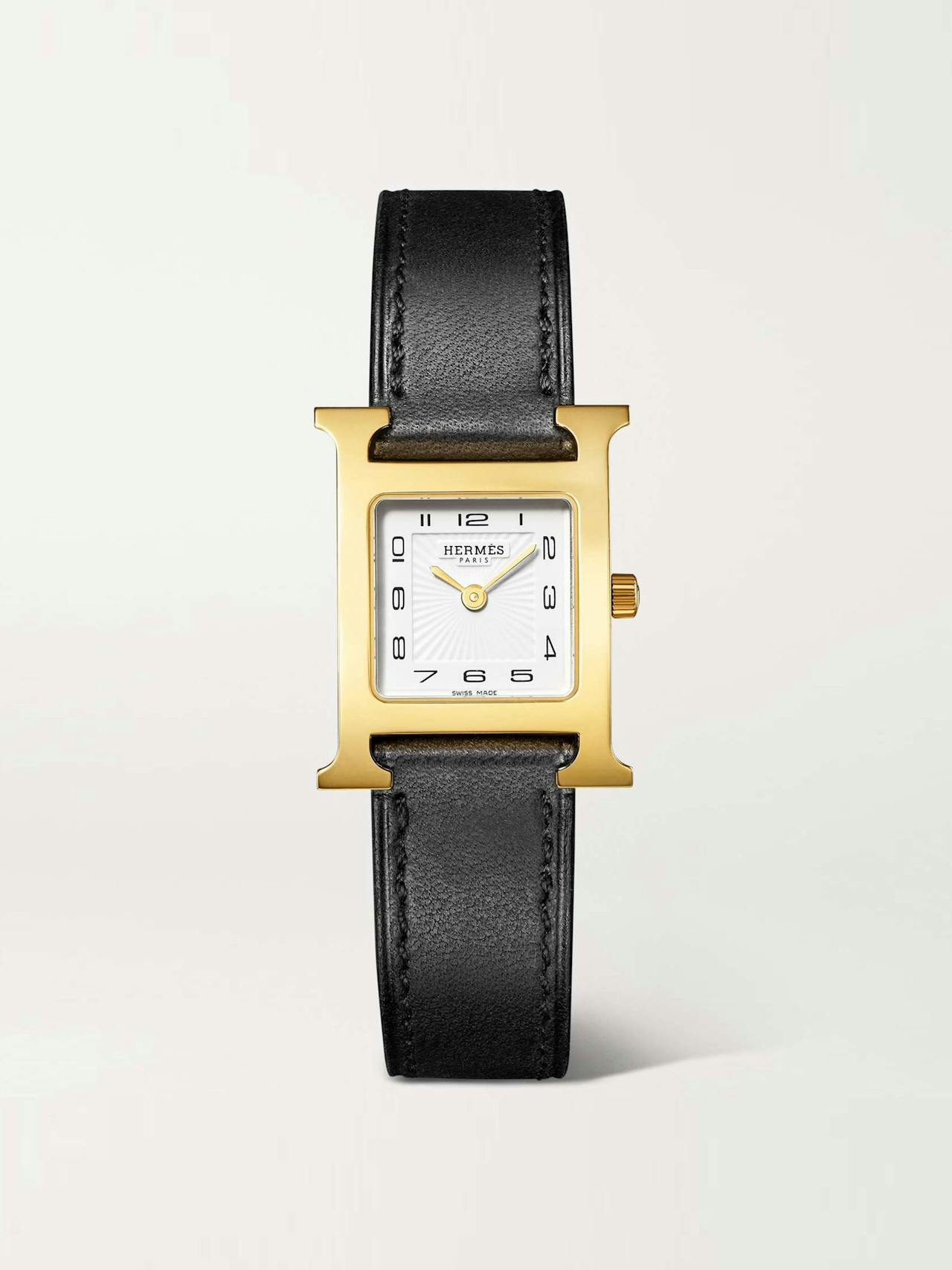 Heure H small gold-plated stainless steel leather watch
