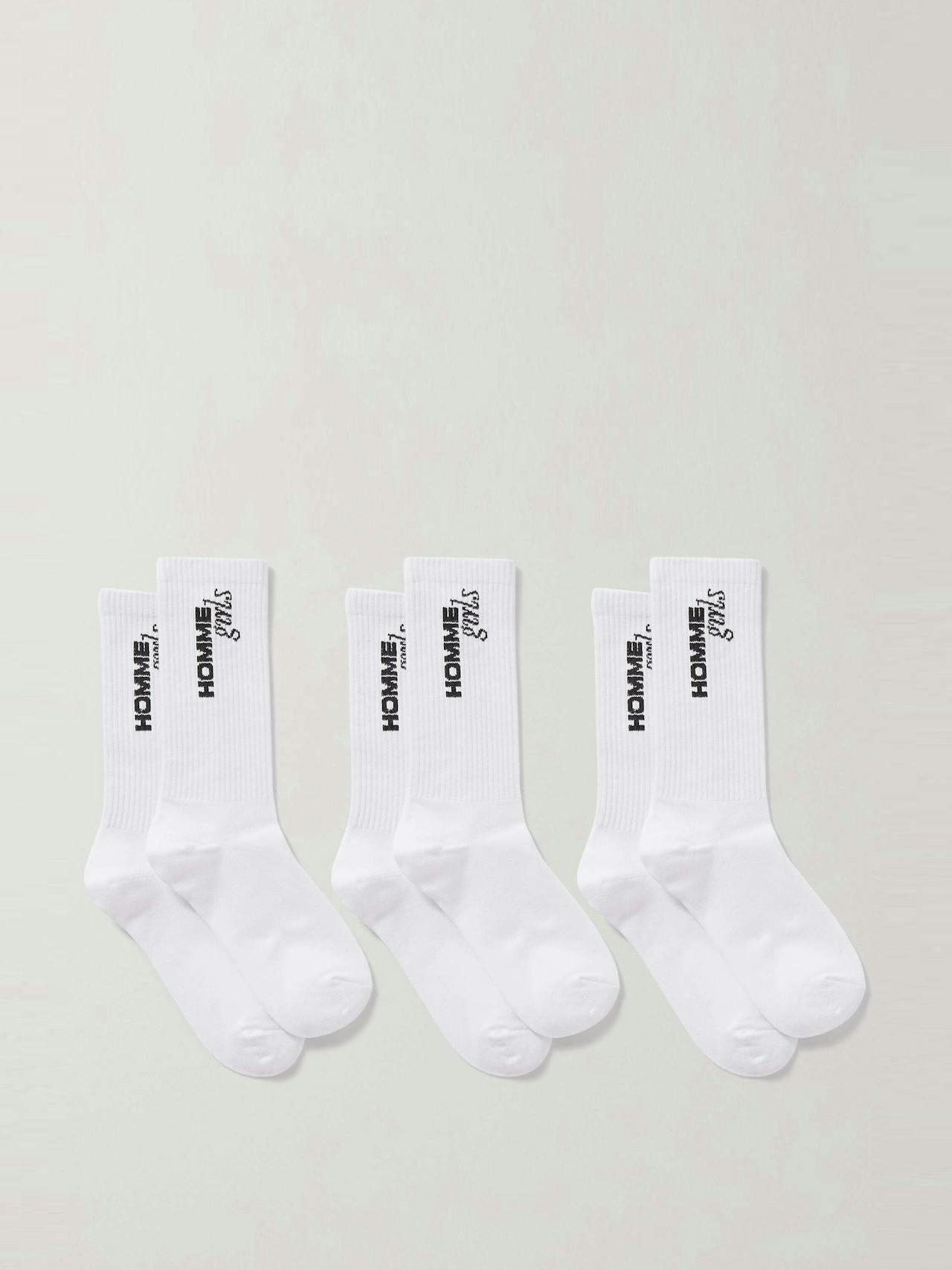 Intarsia ribbed cotton-blend socks (set of 3)
