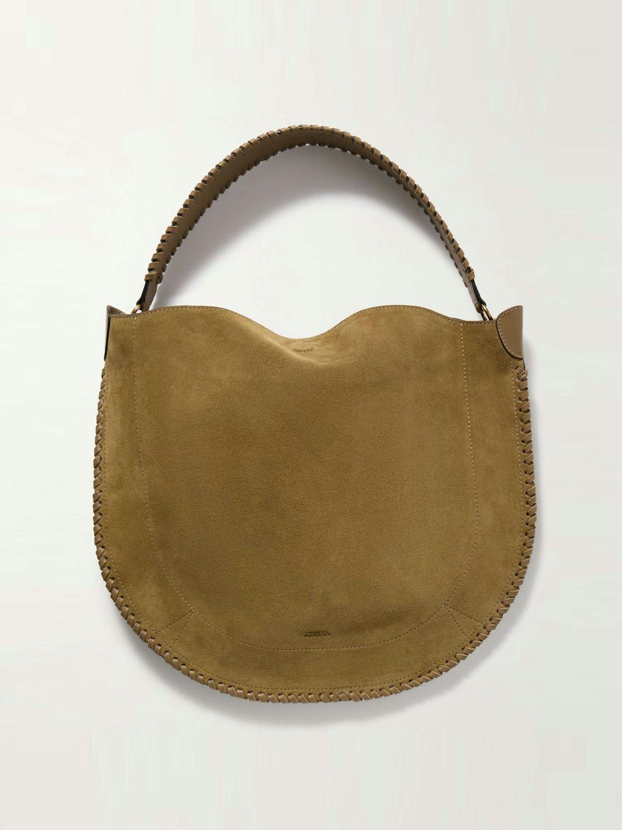 Oskan whipstitched leather-trimmed suede shoulder bag
